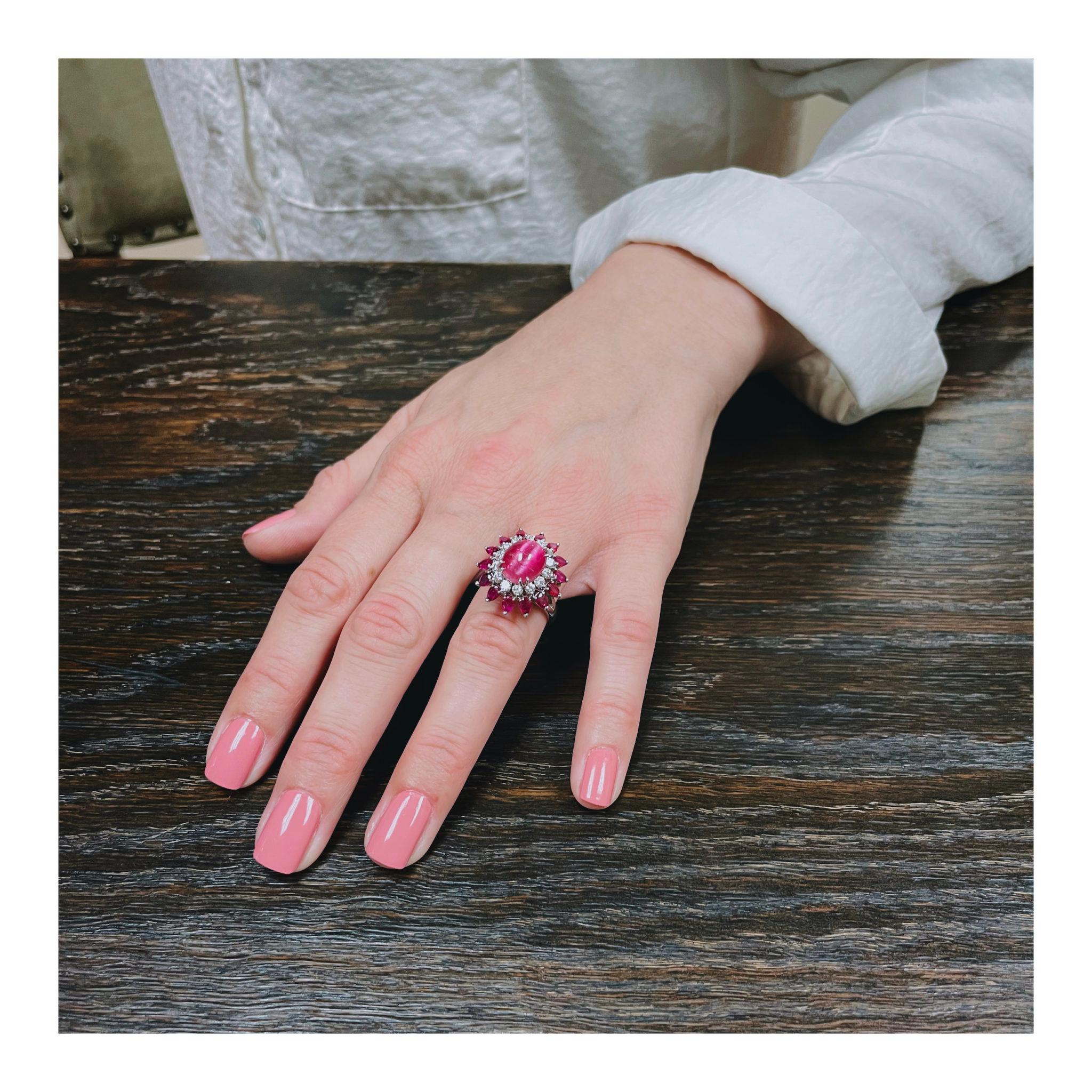 Women's Mid-Century Cat's Eye Tourmaline White Gold Cocktail Ring For Sale