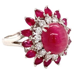 Bague cocktail en or blanc avec tourmaline œil de chat du milieu du siècle dernier