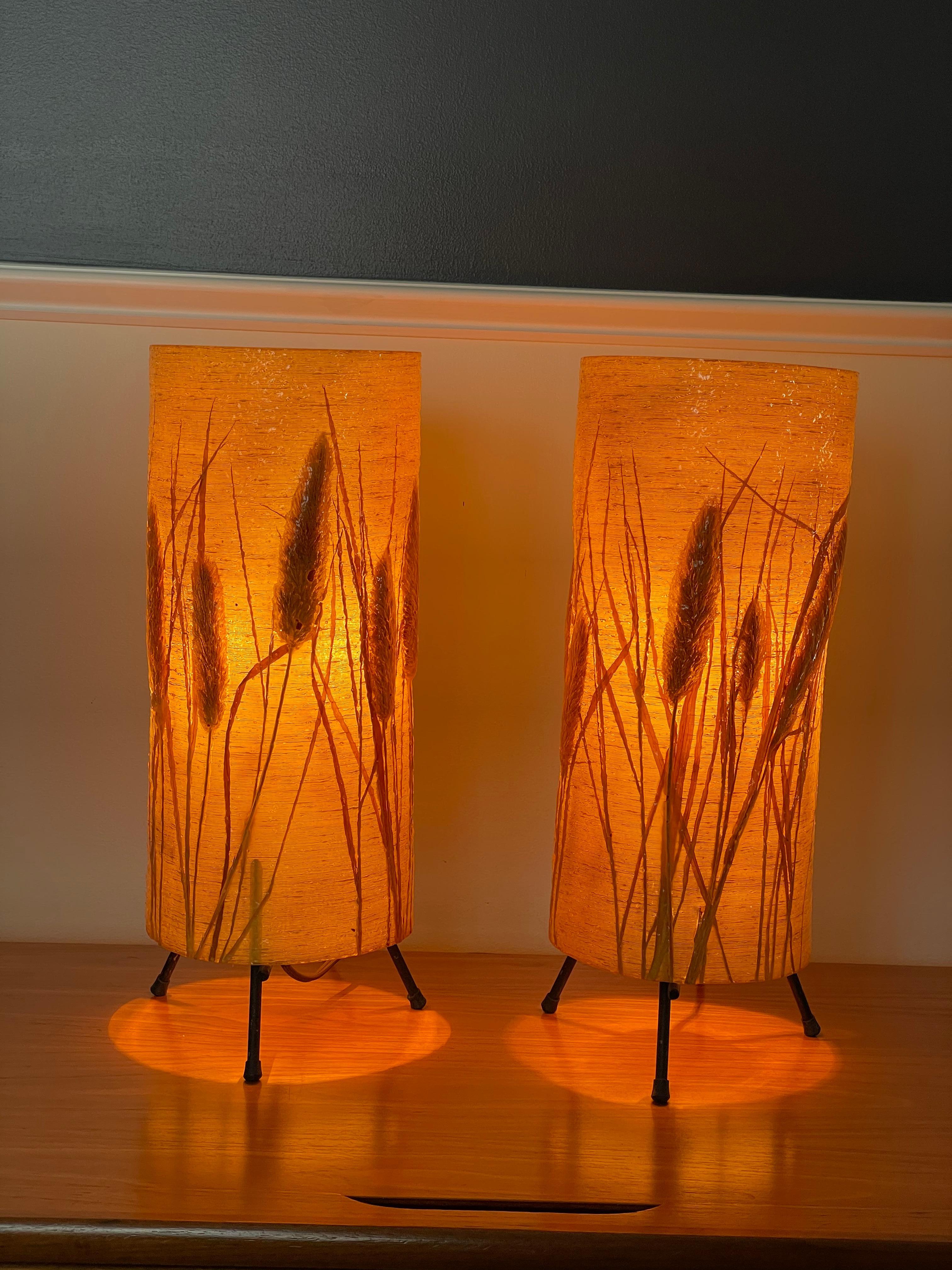20th Century Mid Century Cattail Lamps on Iron Base For Sale