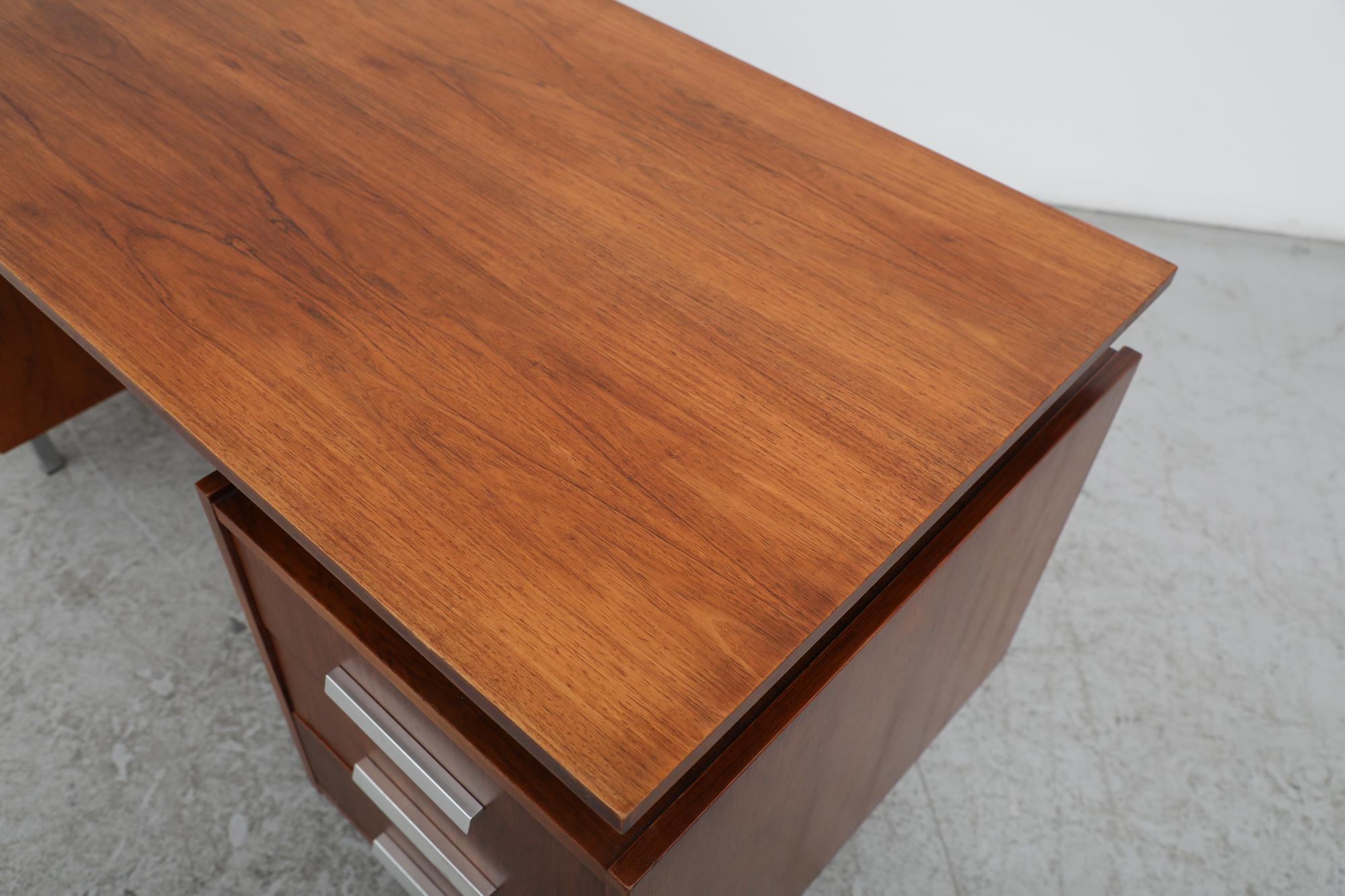 Mid-Century 6 Drawer Teak Tijsselling Desk with Floating Top and Chrome Legs For Sale 15