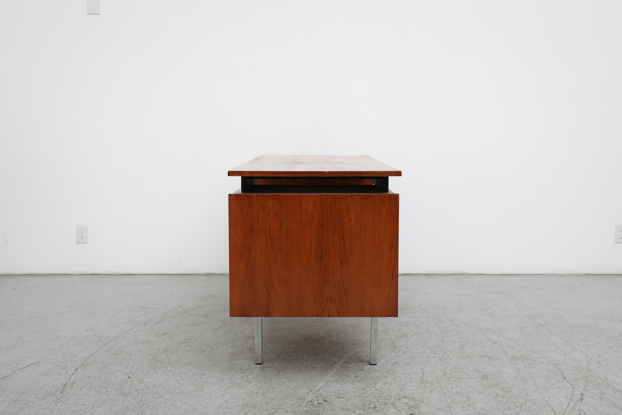 Mid-Century 6 Drawer Teak Tijsselling Desk with Floating Top and Chrome Legs For Sale 1