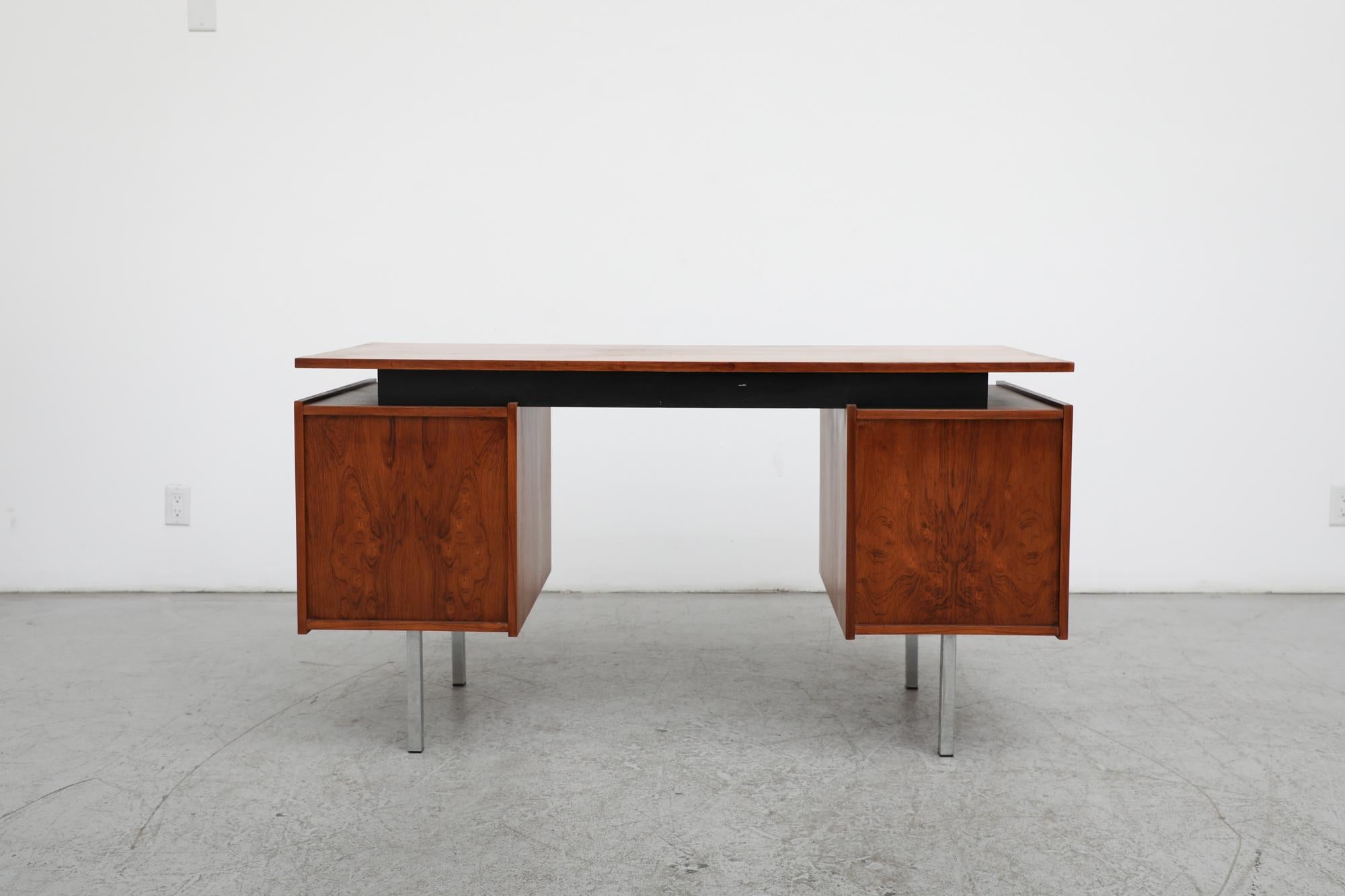 Mid-Century 6 Drawer Teak Tijsselling Desk with Floating Top and Chrome Legs 3