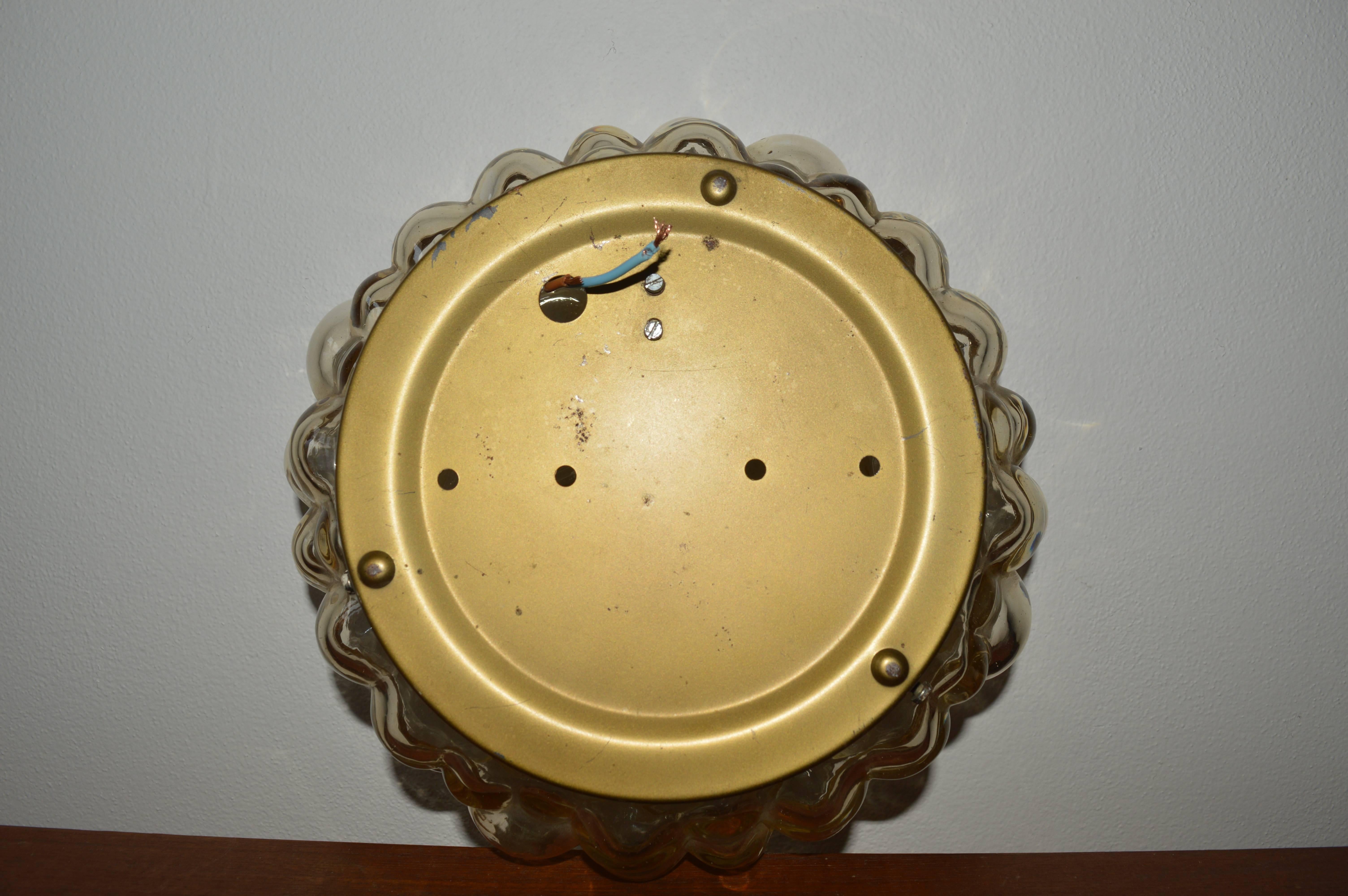 Brass Midcentury Ceiling Helena Tynell Bubble Glass Flush Mount, 1960s