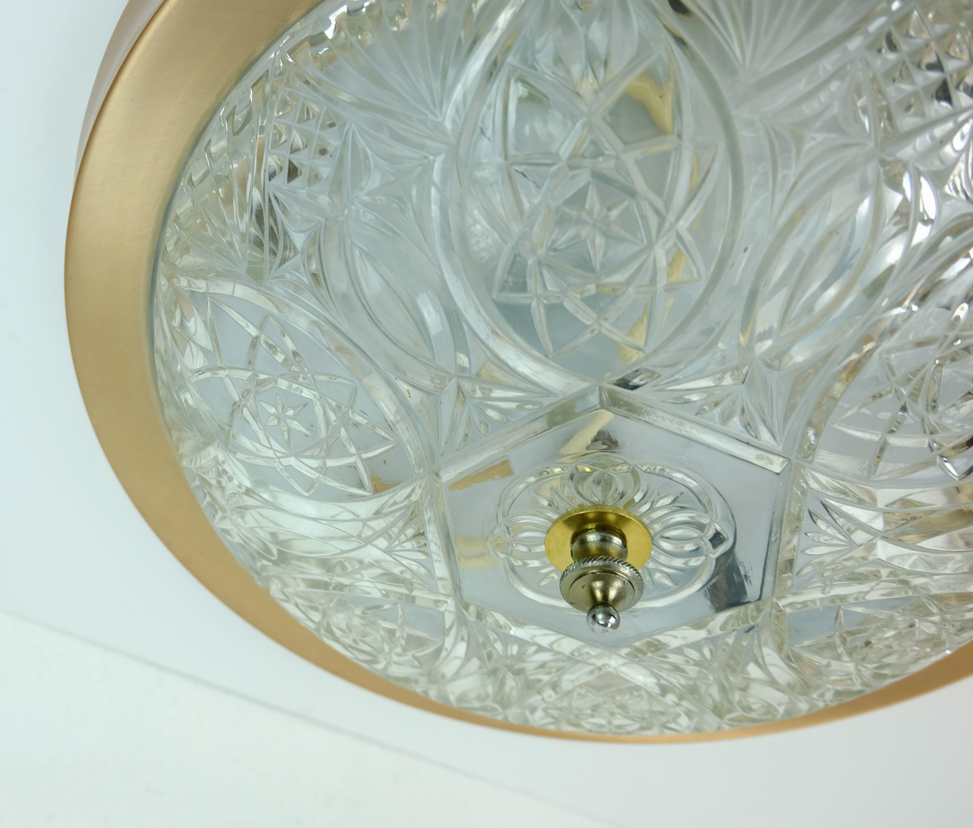 Allemand Plafonnier LAMP encastré du milieu du siècle dernier en verre texturé et aluminium 1970 en vente