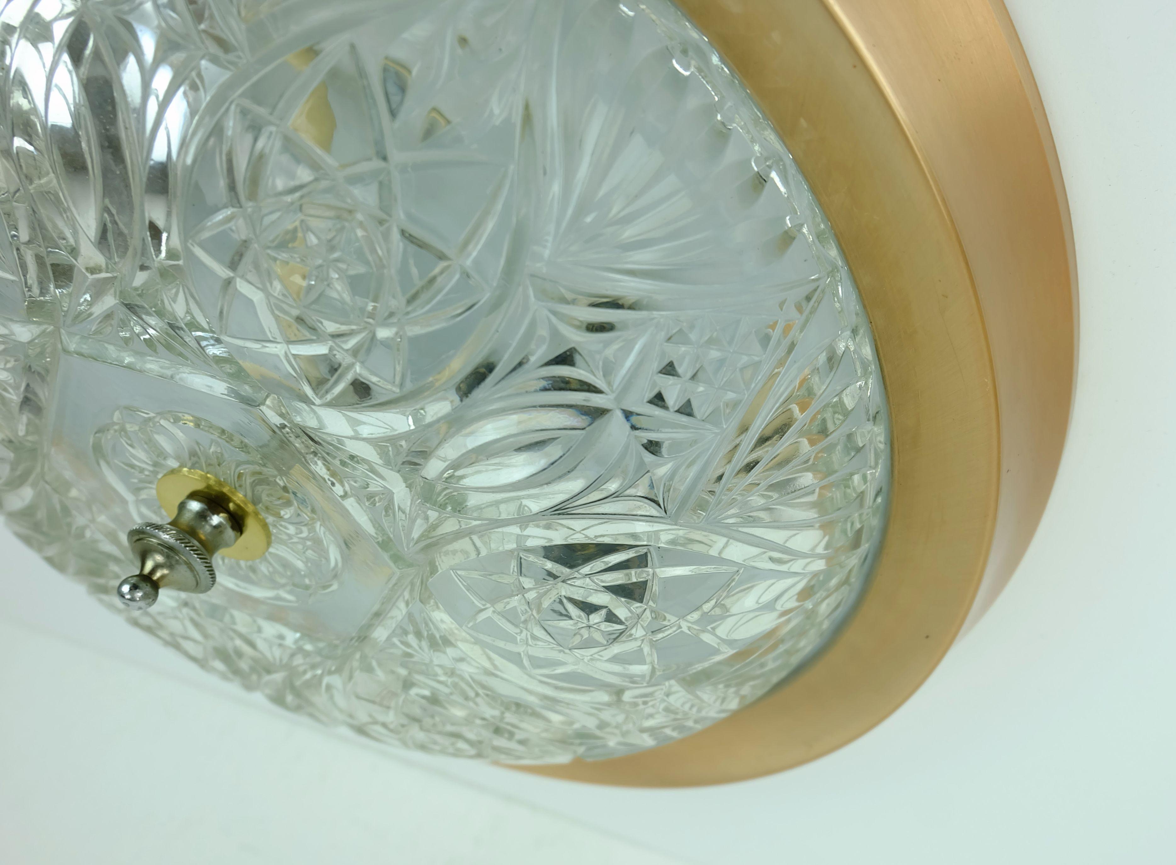 Plafonnier LAMP encastré du milieu du siècle dernier en verre texturé et aluminium 1970 Bon état - En vente à Mannheim, DE