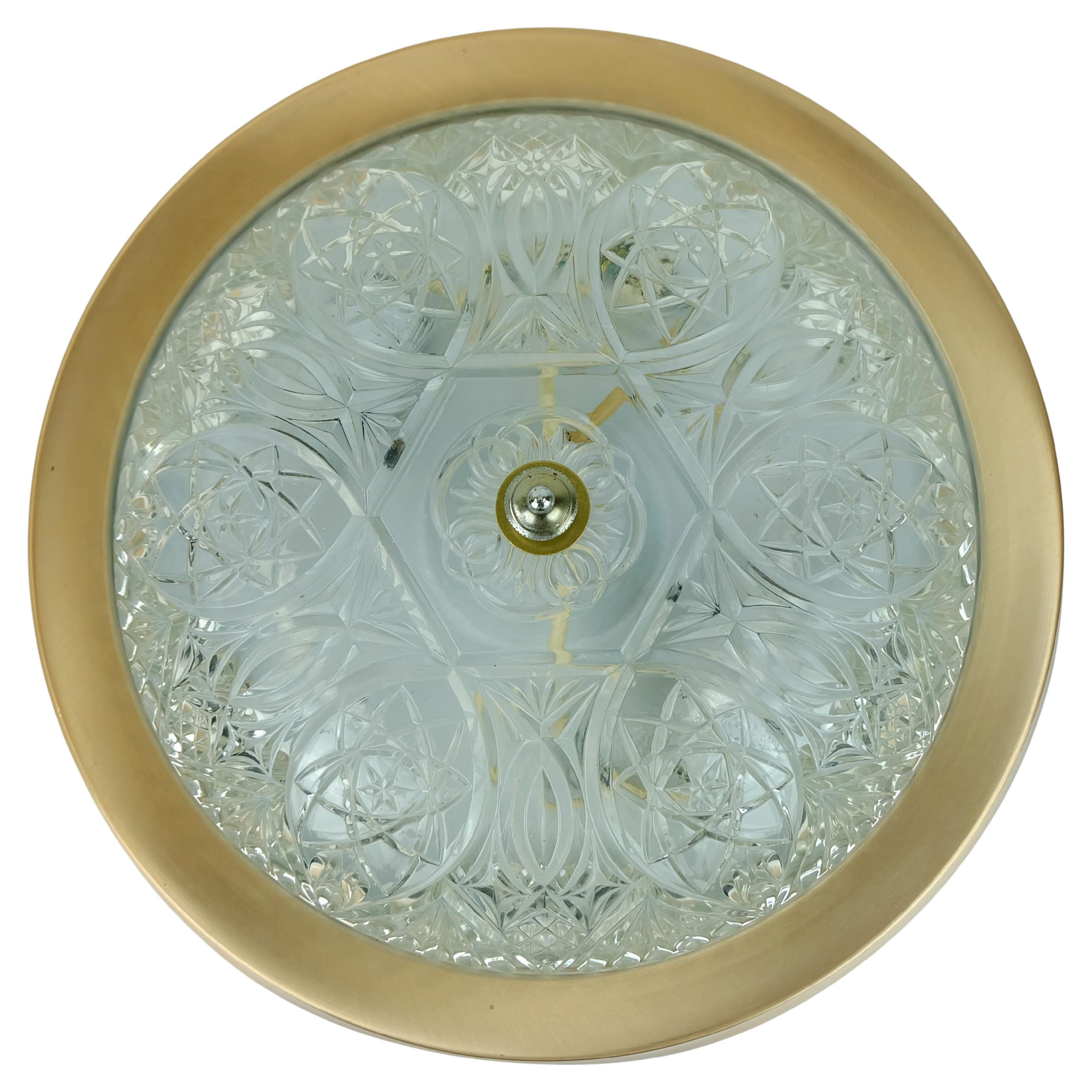 Plafonnier LAMP encastré du milieu du siècle dernier en verre texturé et aluminium 1970 en vente