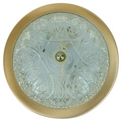 LAMPADA DA SOFFITTO DEL MEDIO SECOLO montata ad incasso in vetro testurizzato e alluminio degli anni '70