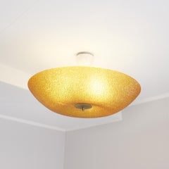 Mid-Century Ceiling Lamp in Brass & Amber Glass, Lasipaino Oy, Finland 1950s