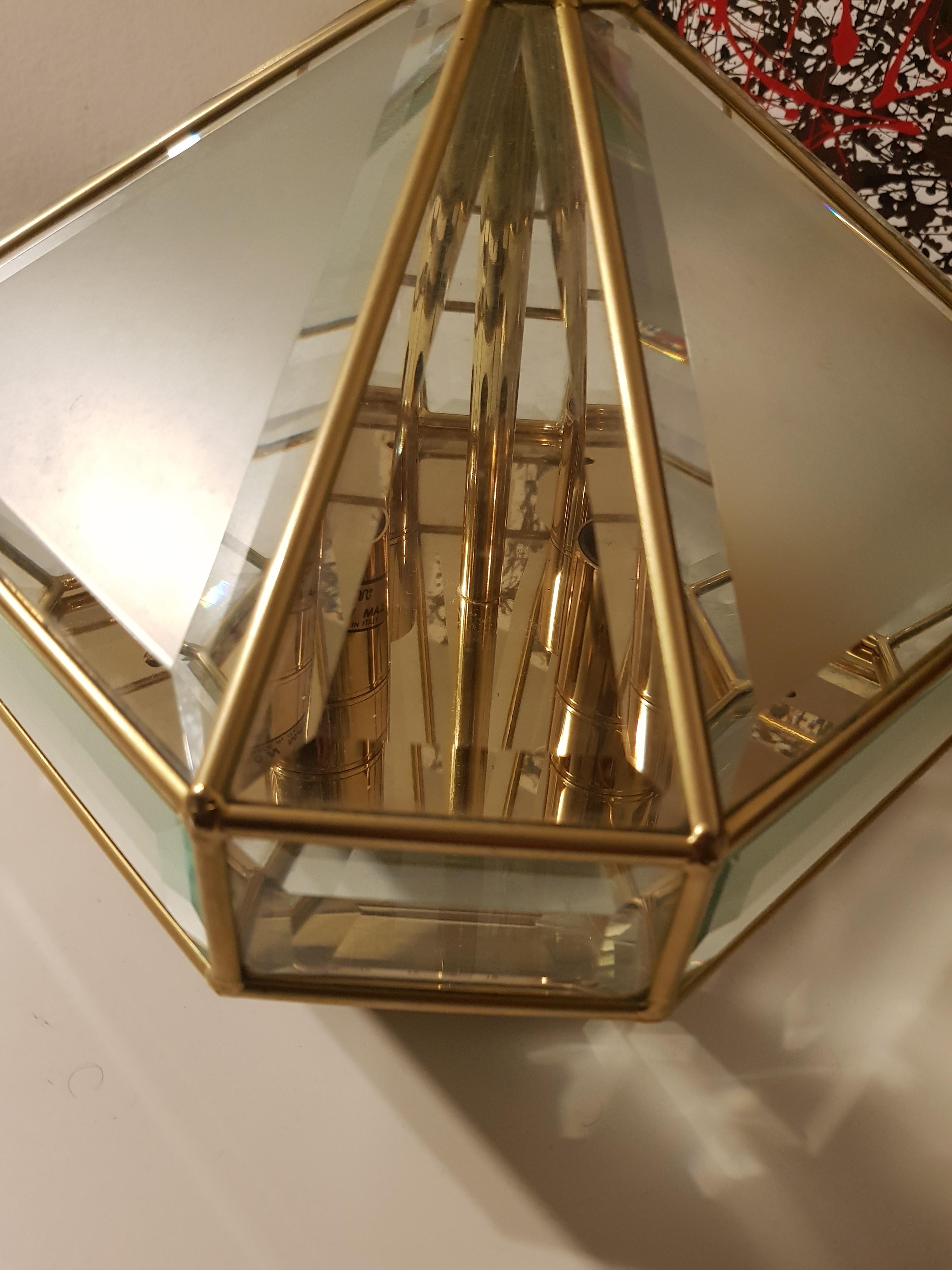 European Ceiling Lamp Wall Lamp Brass Glass Midcentury Italian Design 1970s For Sale