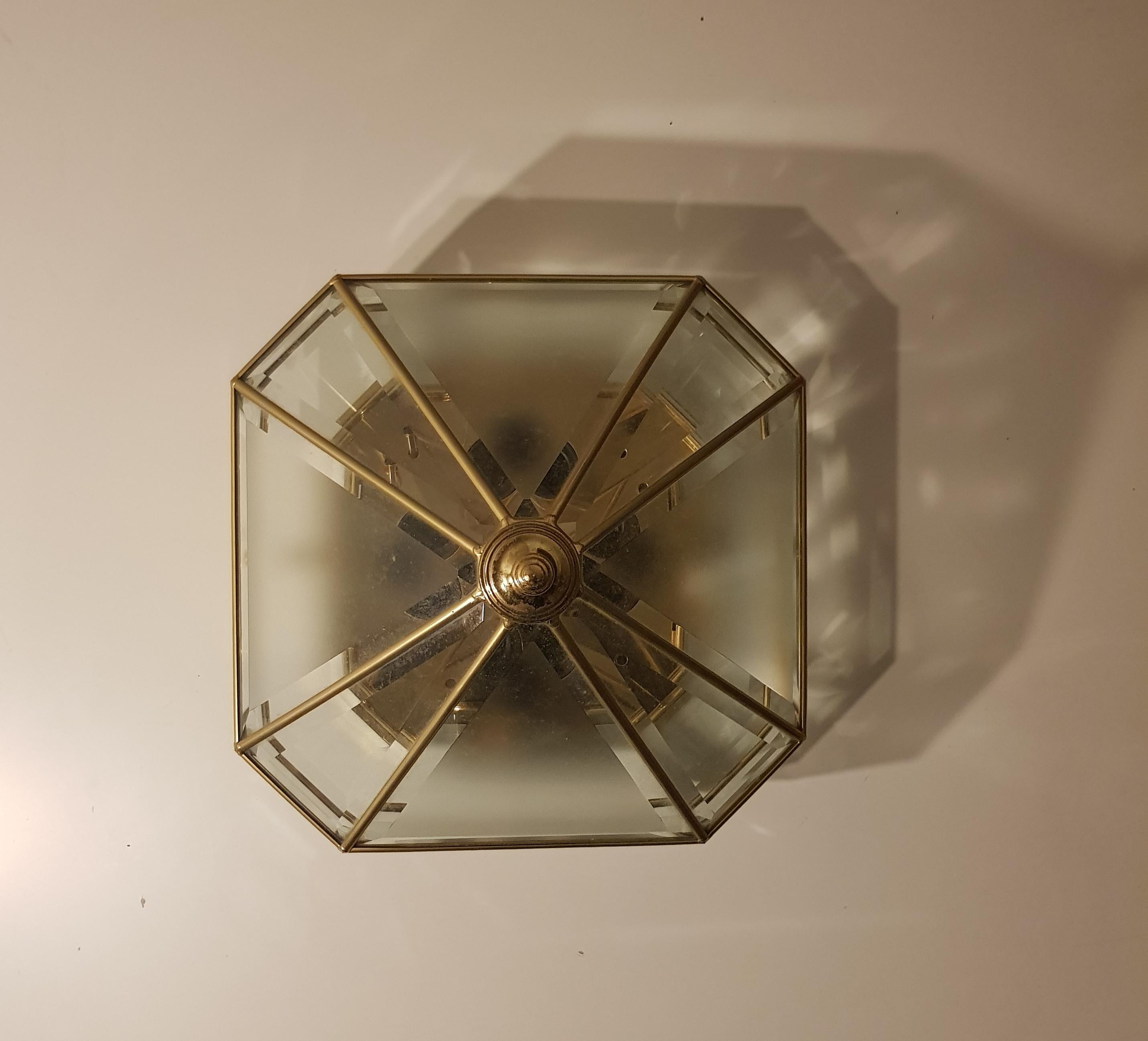 Late 20th Century Ceiling Lamp Wall Lamp Brass Glass Midcentury Italian Design 1970s For Sale
