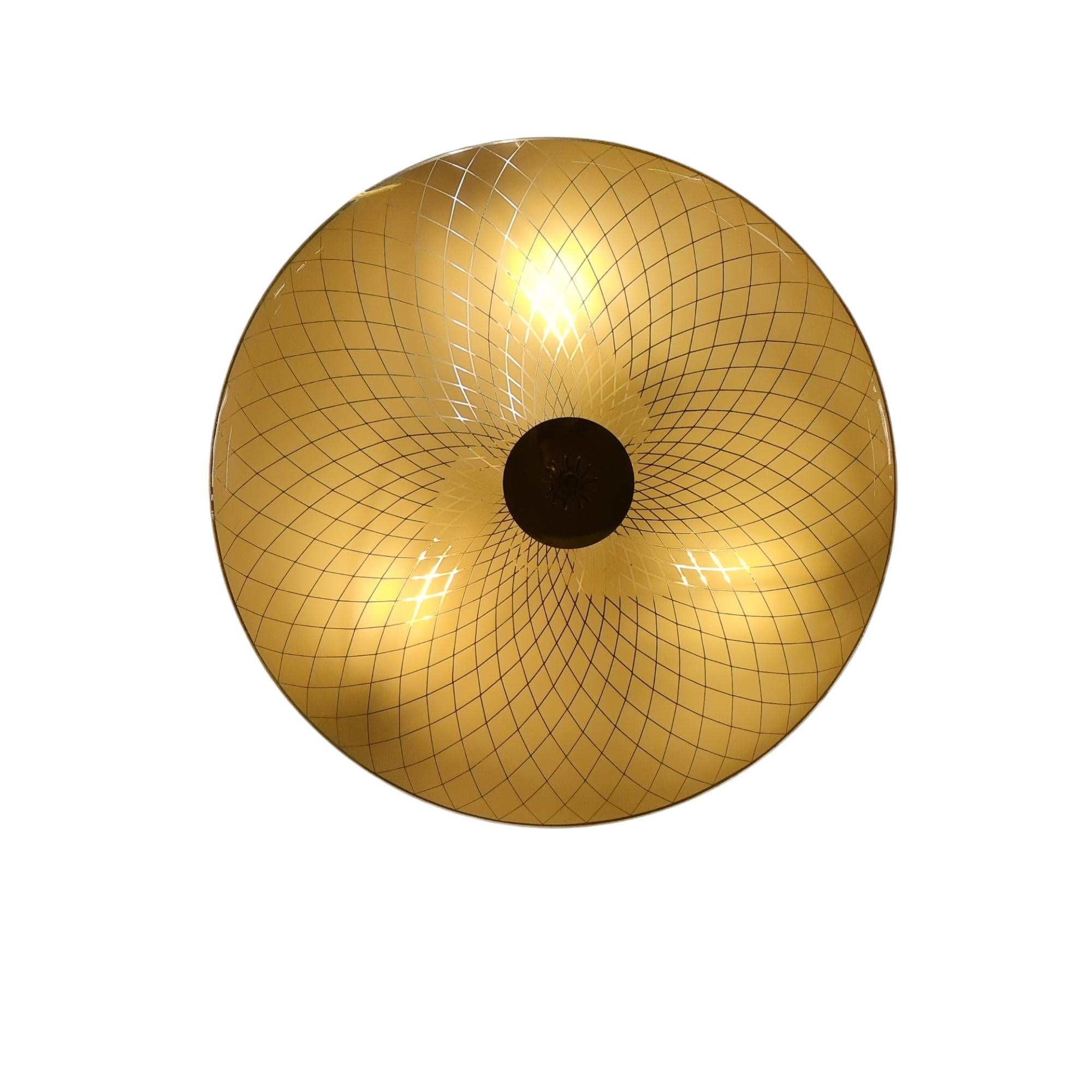 A beautiful and delicate Finnish mid-century pendant lamp by Finnish mid-century lighting manufacturers Lasipaino Oy. The lamp is stamped by the manufacturer and the overall condition is good. The archive picture is from 1956 from the product