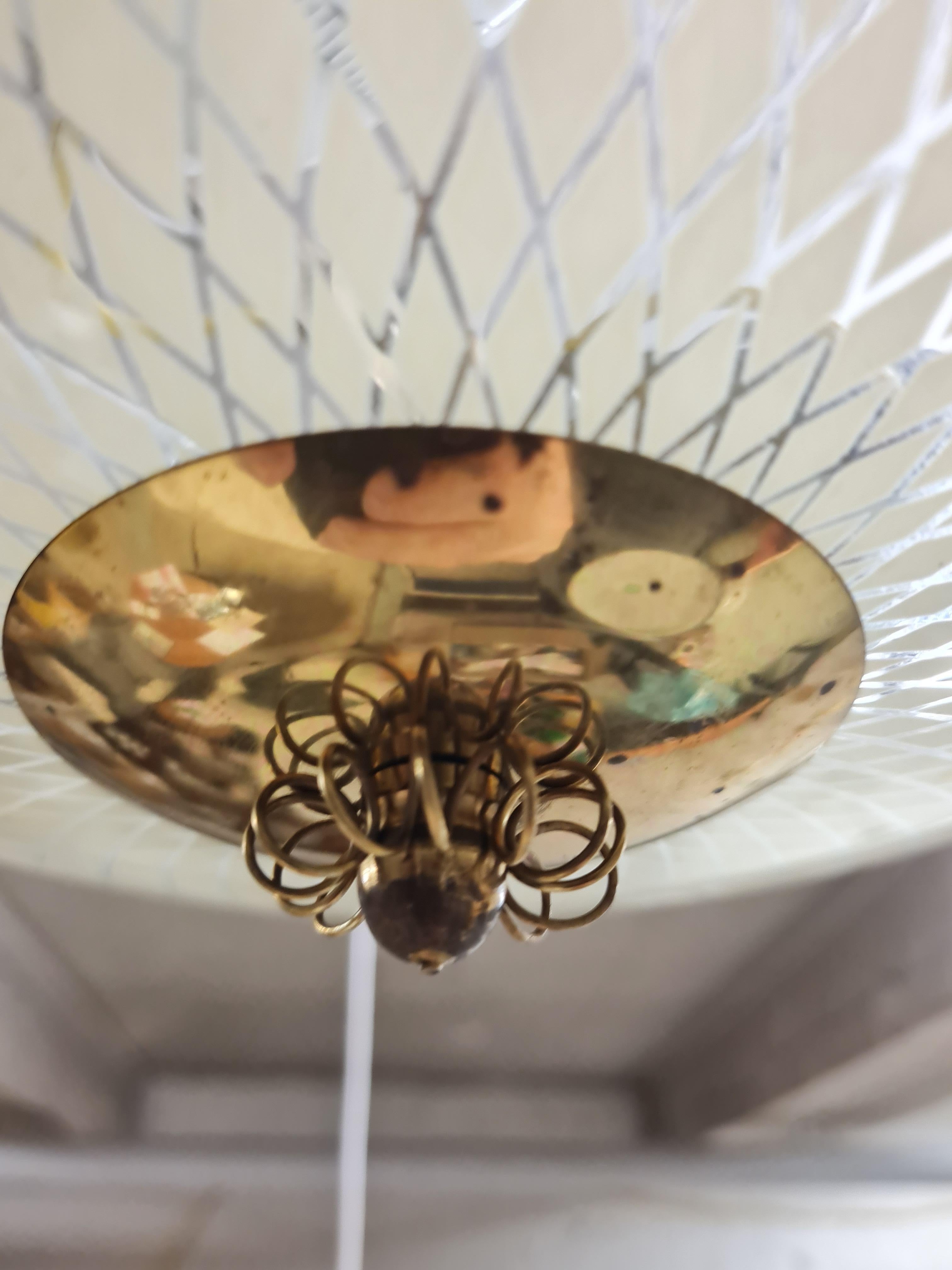 Mid-Century Ceiling Lamp in Brass & Etched Glass, Lasipaino Oy, Finland 1950s For Sale 2