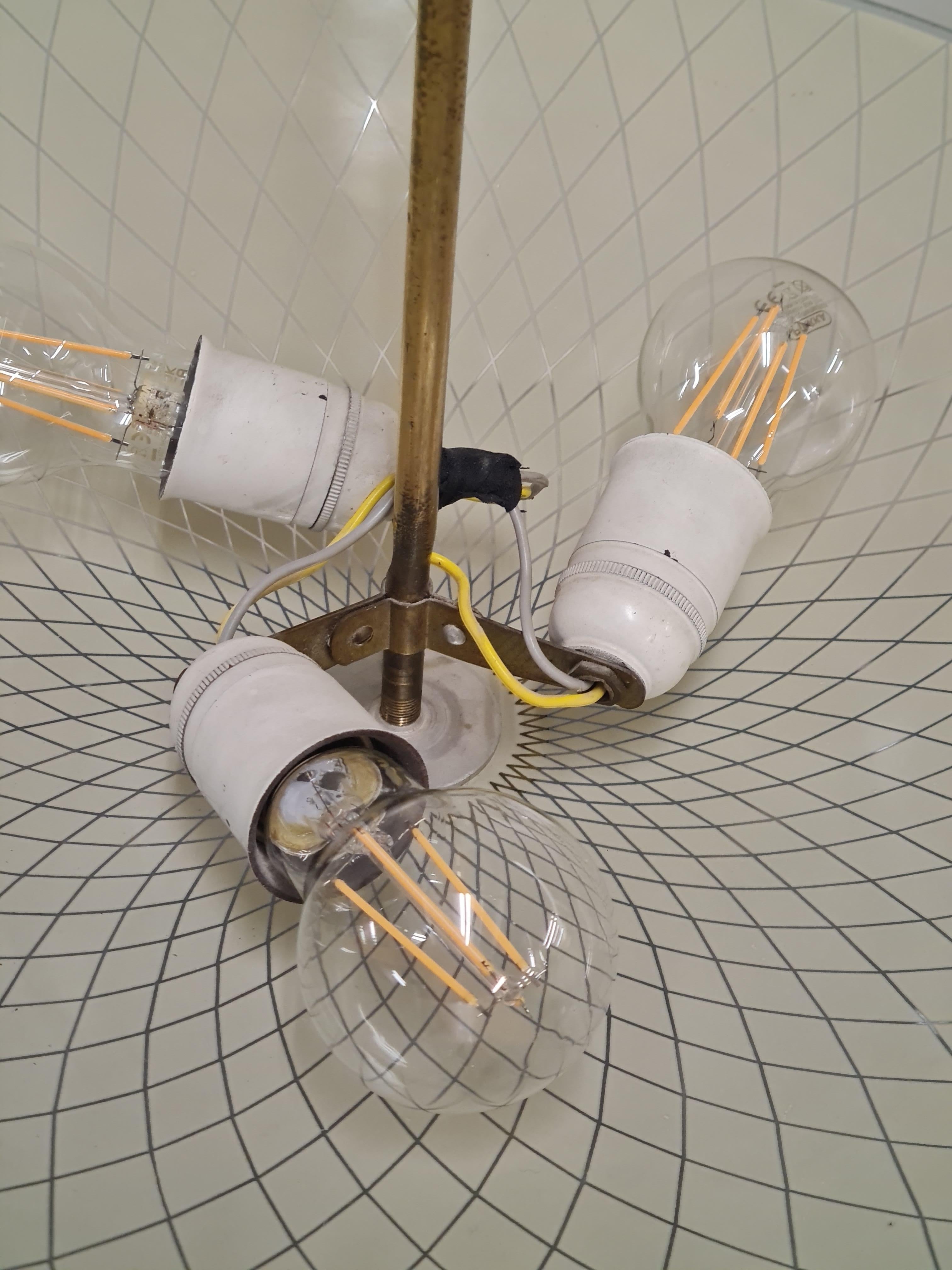Mid-Century Ceiling Lamp in Brass & Etched Glass, Lasipaino Oy, Finland 1950s For Sale 3