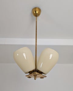 Lampadario in ottone e vetro in stile Mid-Century, V. Soini, Finlandia, anni '50
