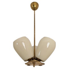 Mid-Century Chandelier in Brass & Glass, V. Soini, Finland 1950s