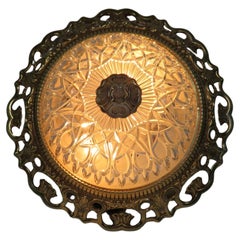 Mid century ceiling lamp, round, cut glass, style Hollywood Regency