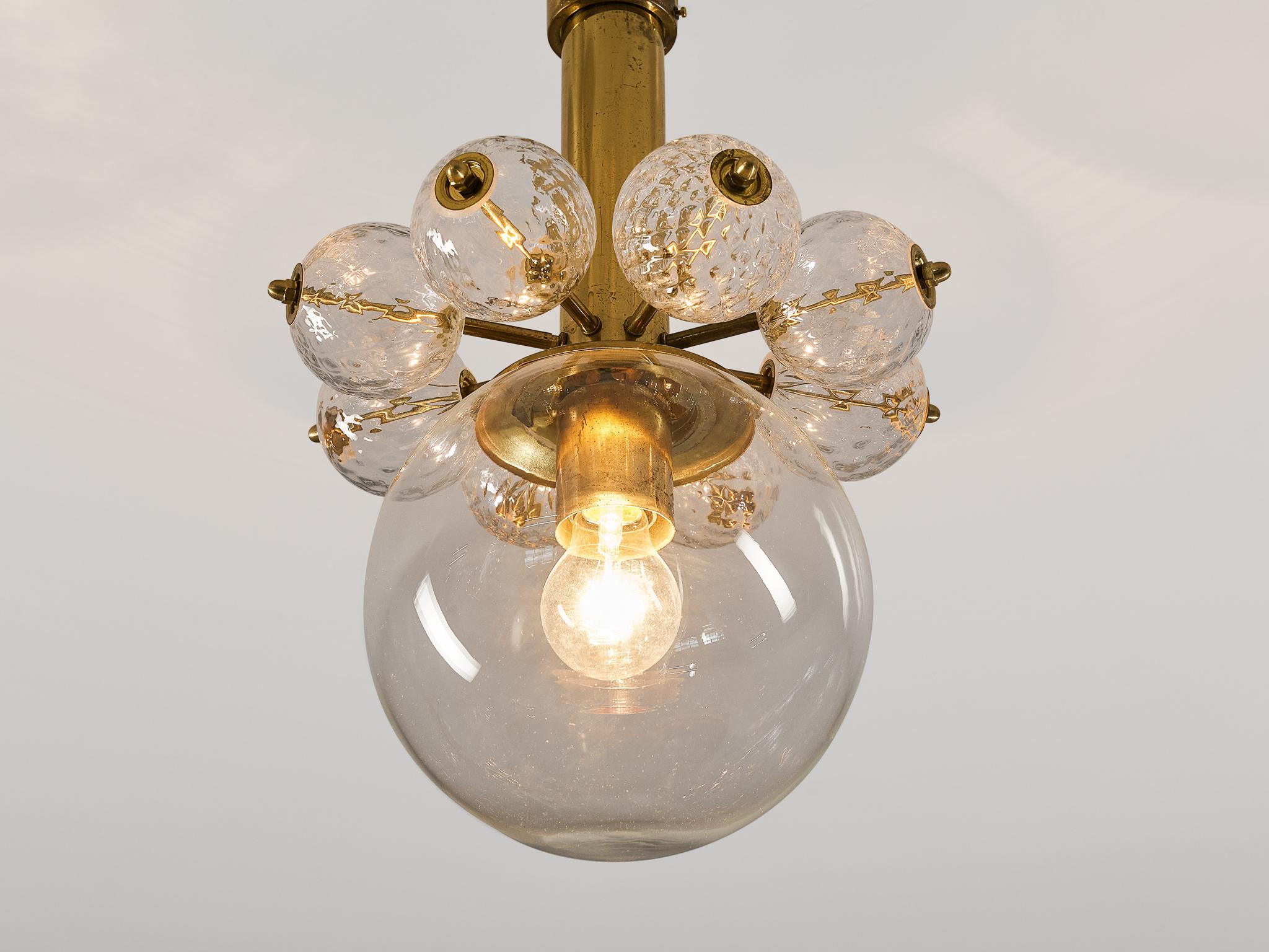 Mid-Century Modern Midcentury Ceiling Light in Blown Glass and Brass For Sale