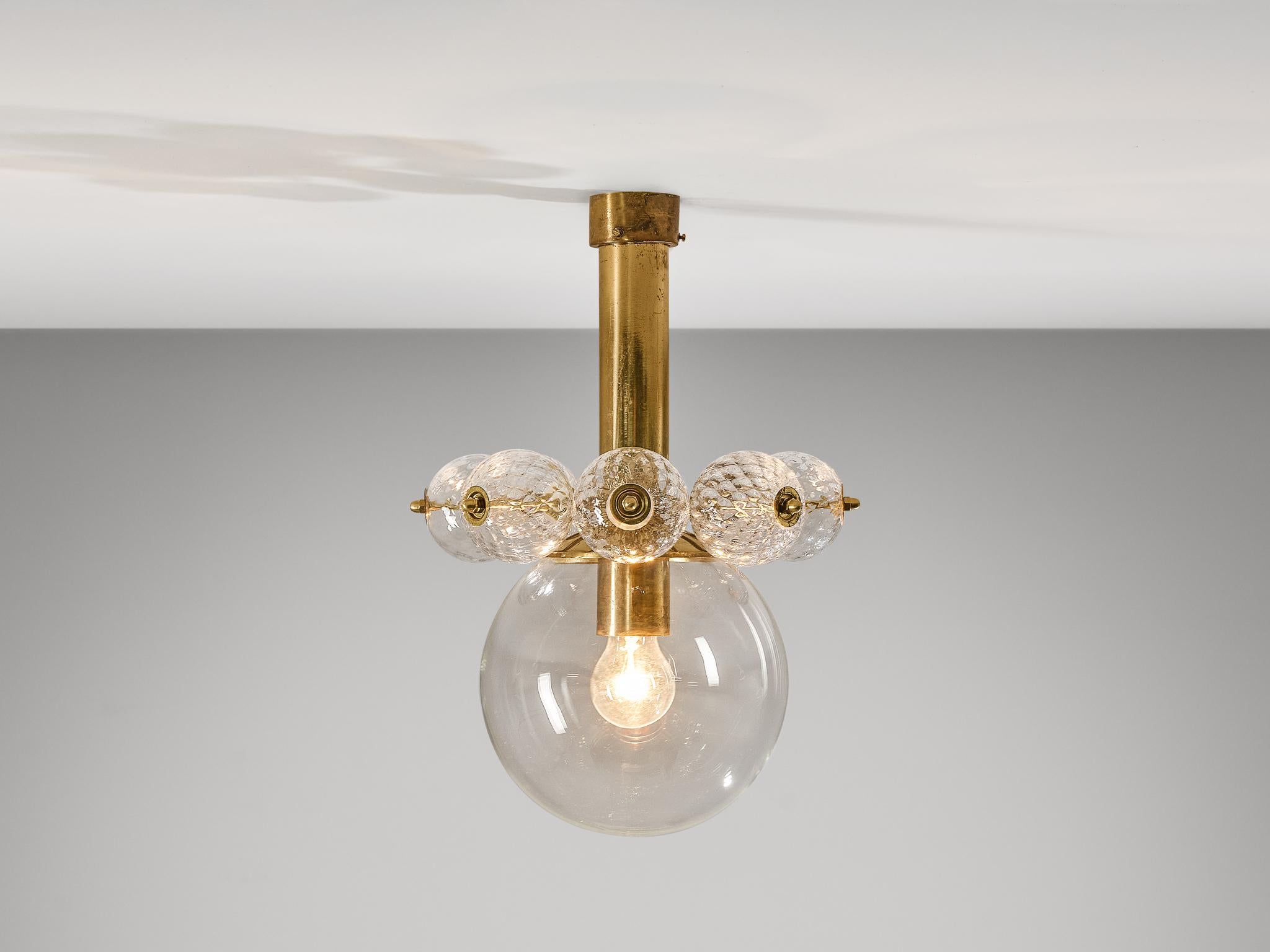 Midcentury Ceiling Light in Blown Glass and Brass In Good Condition For Sale In Waalwijk, NL