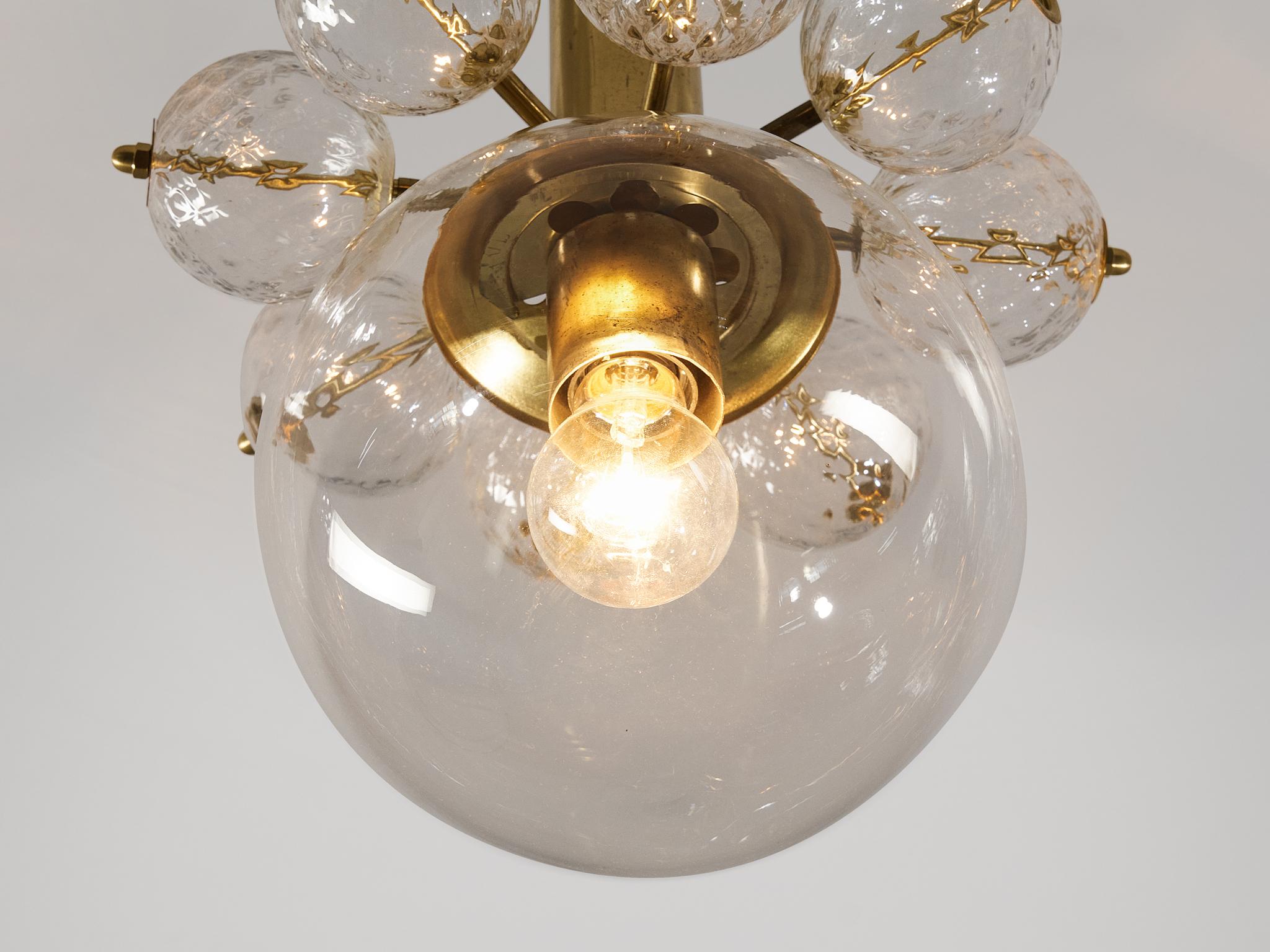 Mid-20th Century Midcentury Ceiling Light in Blown Glass and Brass For Sale