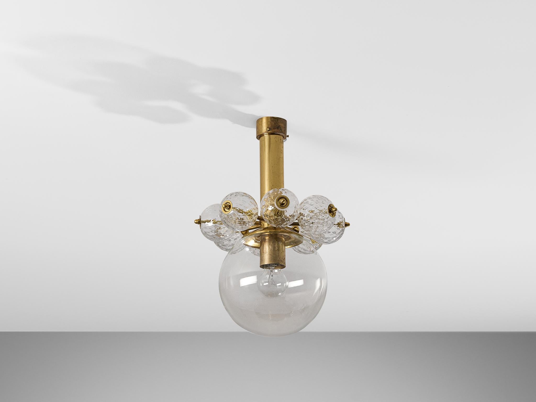 Midcentury Ceiling Light in Blown Glass and Brass For Sale 1