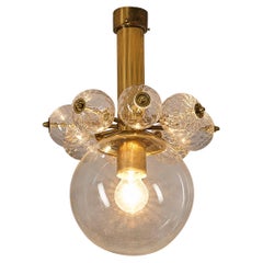 Retro Midcentury Ceiling Light in Blown Glass and Brass