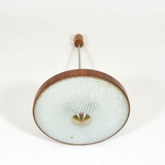 Midcentury Ceiling Light with Glass and Wooden Rim