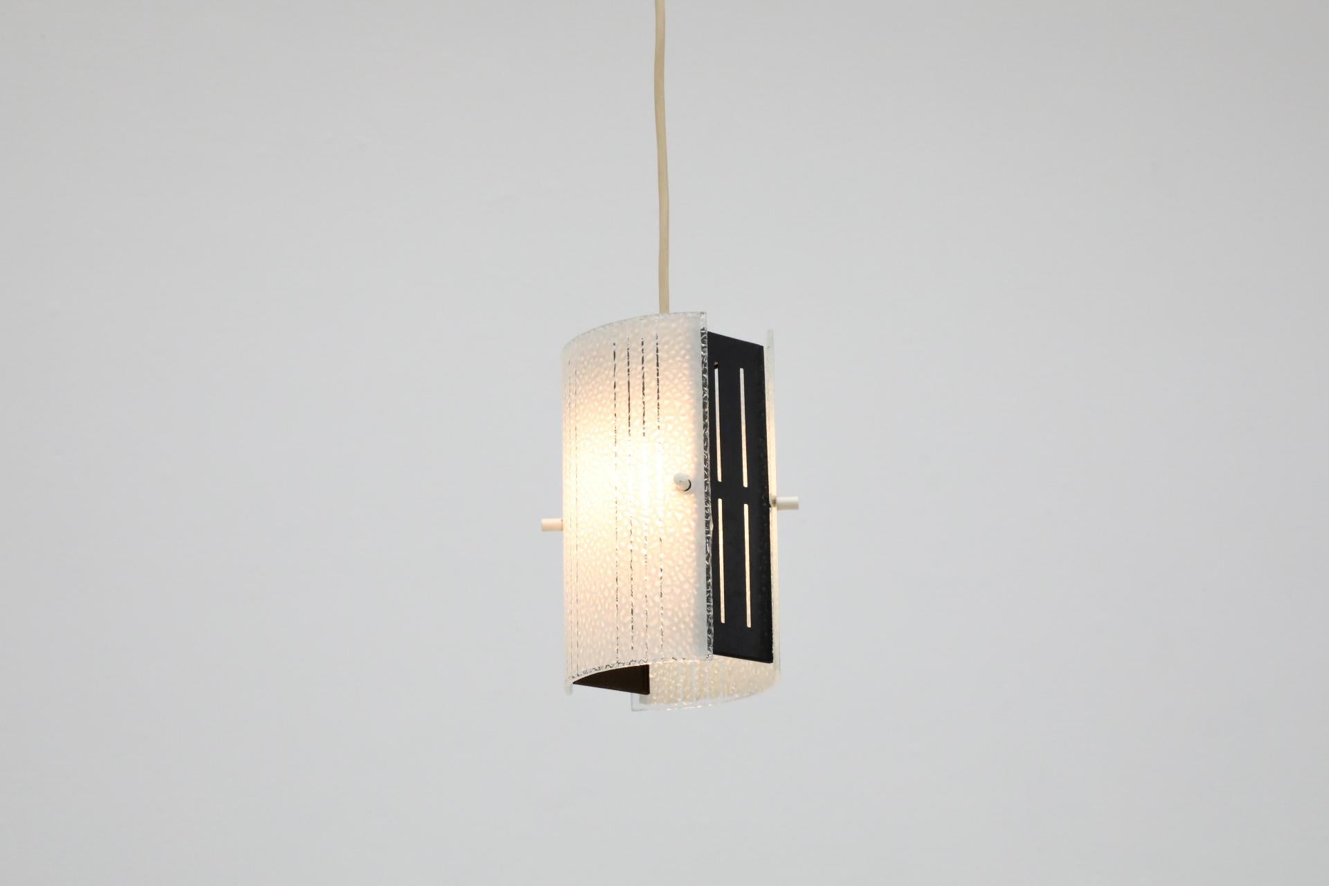 Metal Mid-Century Ceiling Pendant with Subtly Patterned Frosted Glass Shades For Sale
