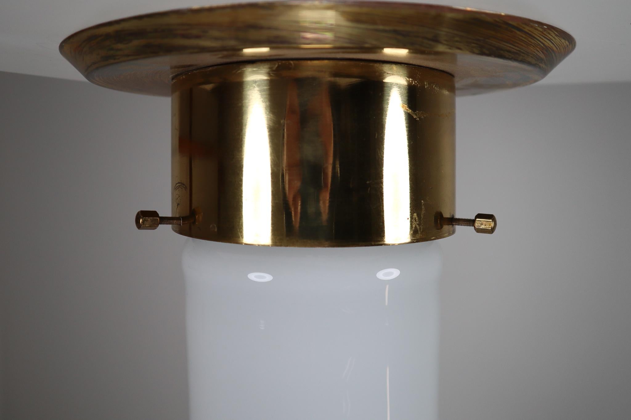Midcentury Ceiling-Table Lamp with Patinated Brass base and Art-Glass, 1960s 4