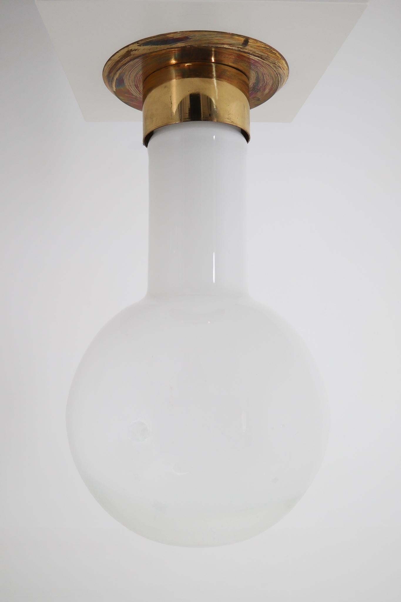 Midcentury Ceiling-Table Lamp with Patinated Brass base and Art-Glass, 1960s 5