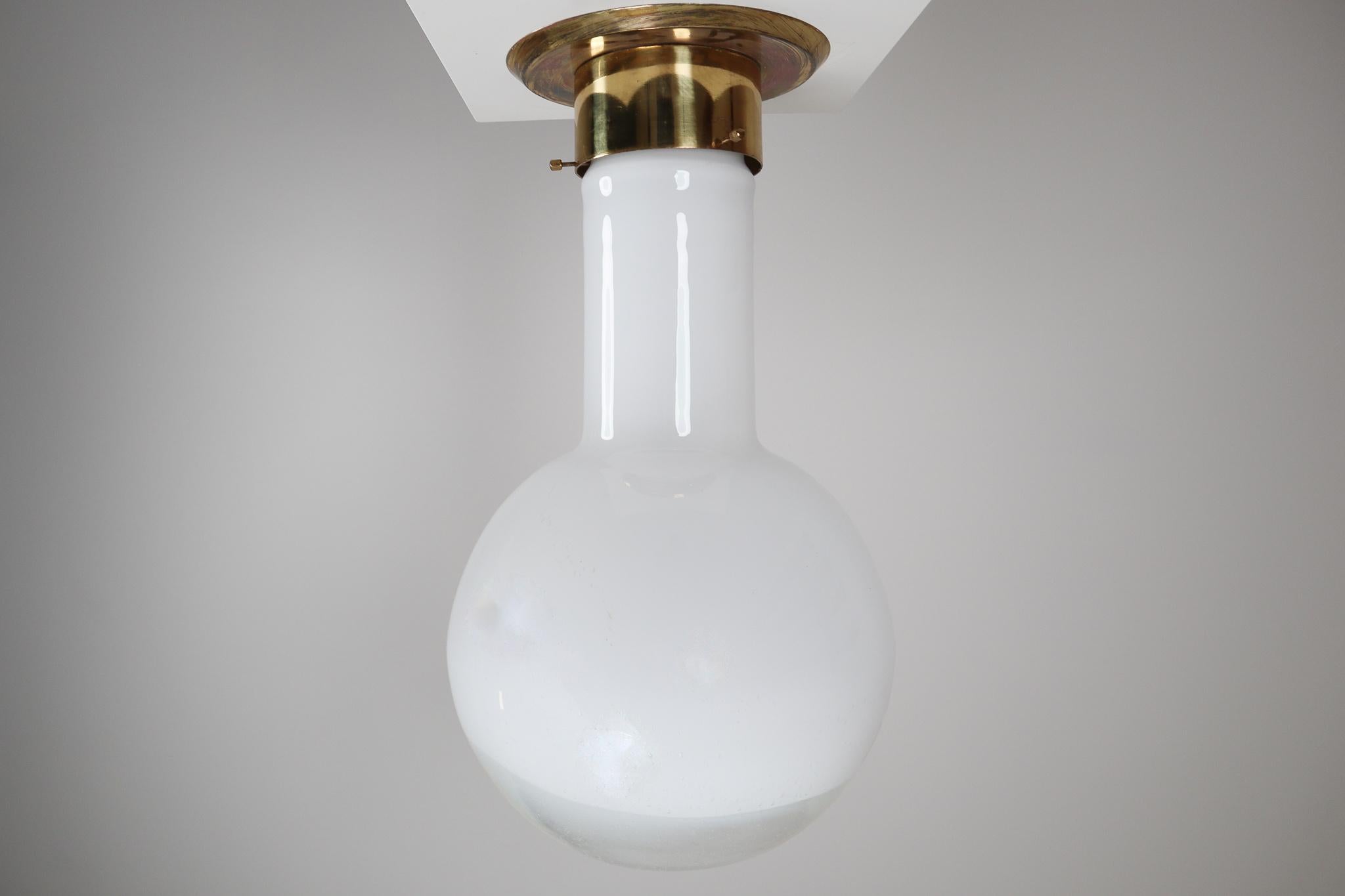 Mid-20th Century Midcentury Ceiling-Table Lamp with Patinated Brass base and Art-Glass, 1960s