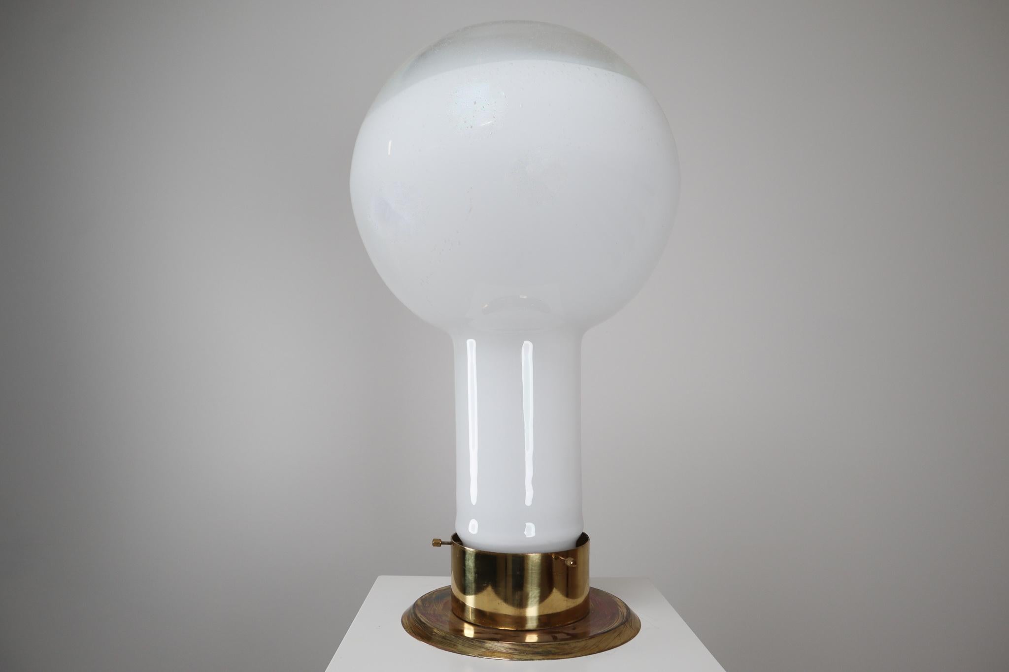 Midcentury Ceiling-Table Lamp with Patinated Brass base and Art-Glass, 1960s 1