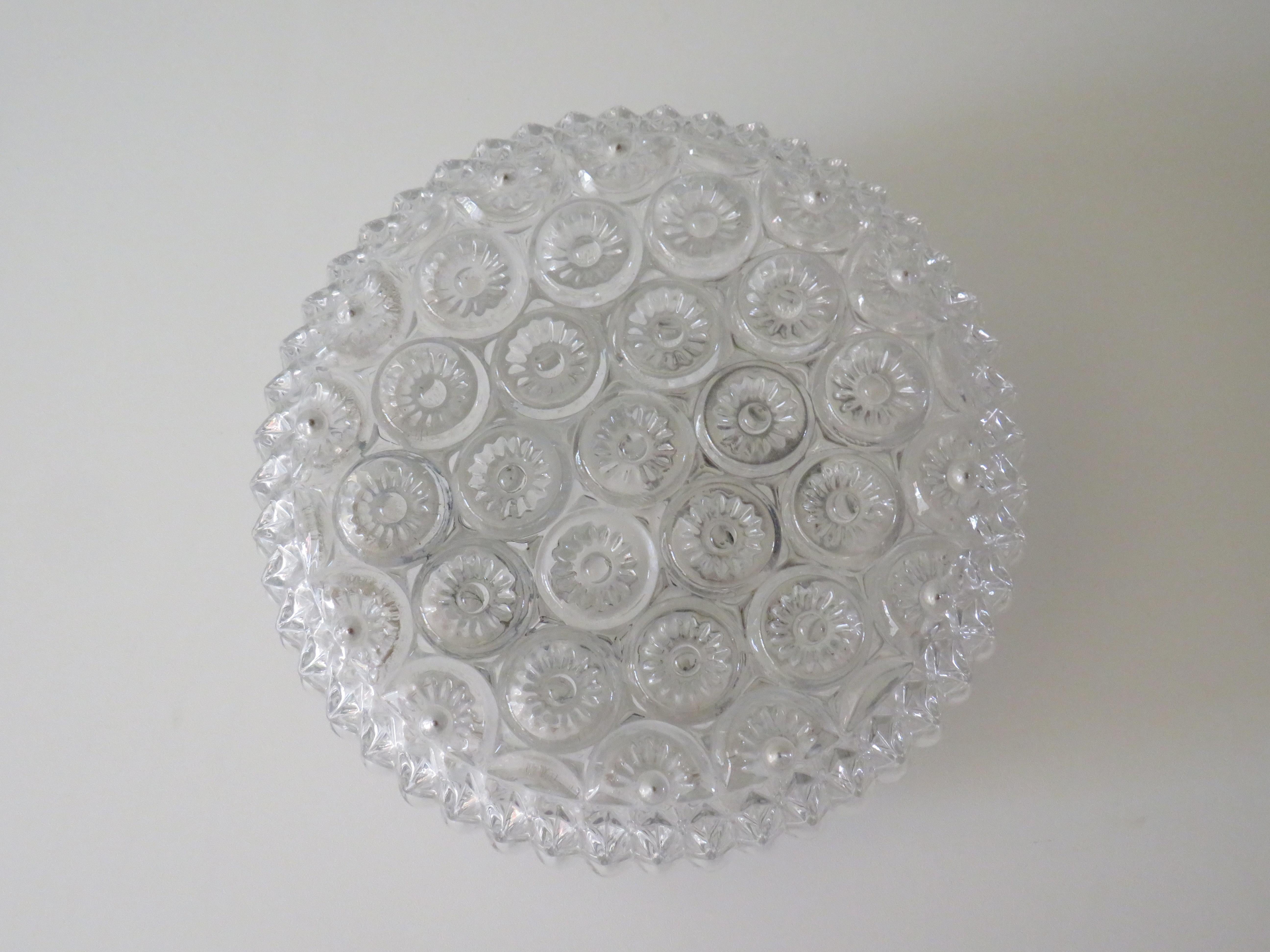 Mid-Century Modern Mid Century Ceiling- Wall Lamp in Glass with Floral Pattern, Belgium 1960-1970 For Sale