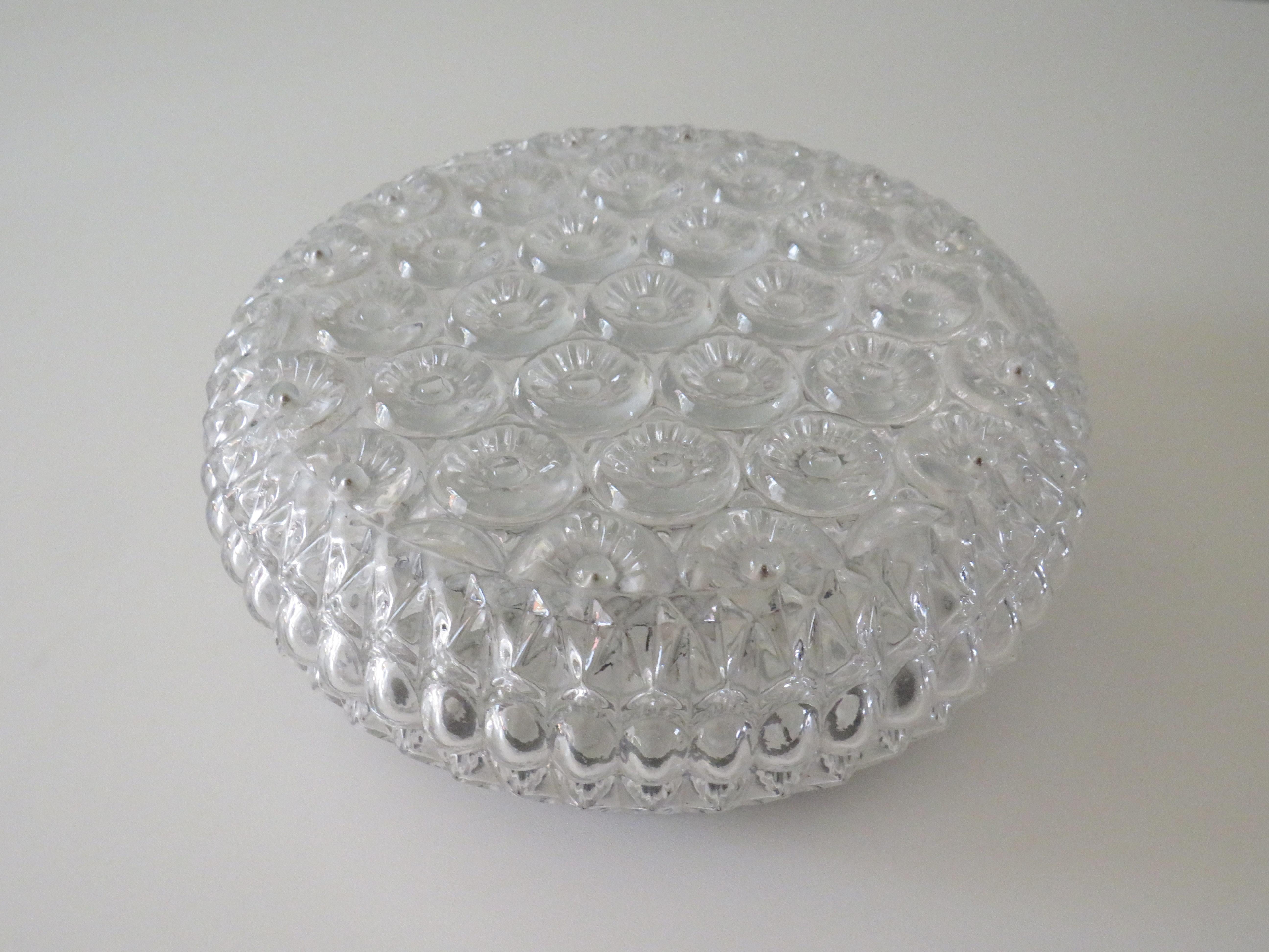 Belgian Mid Century Ceiling- Wall Lamp in Glass with Floral Pattern, Belgium 1960-1970 For Sale