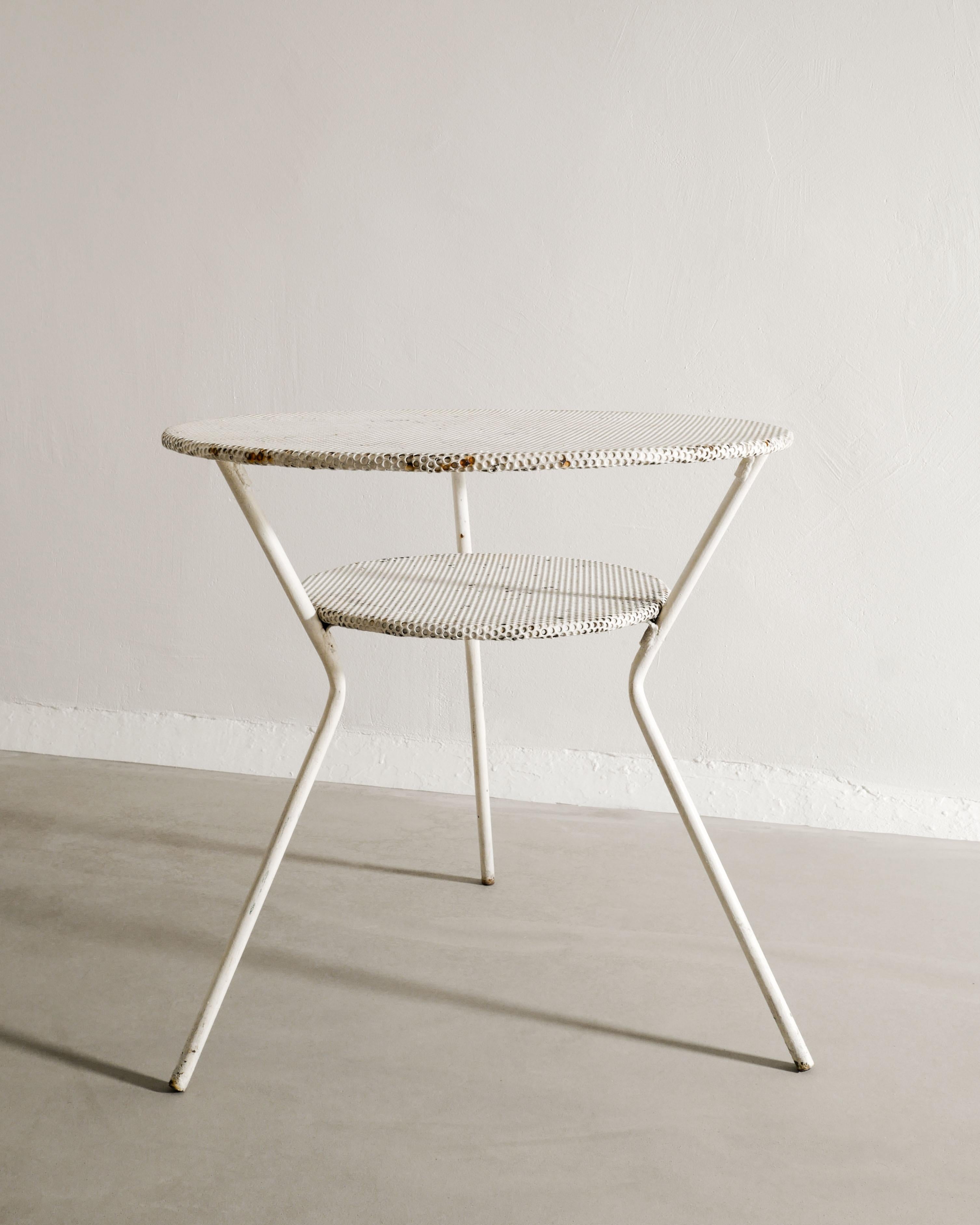 French Mid Century Center Café Table in White Metal in style of Mathieu Matégot, 1950s  For Sale