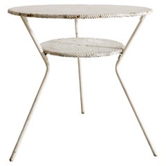 Mid Century Center Café Table in White Metal in style of Mathieu Matégot, 1950s 