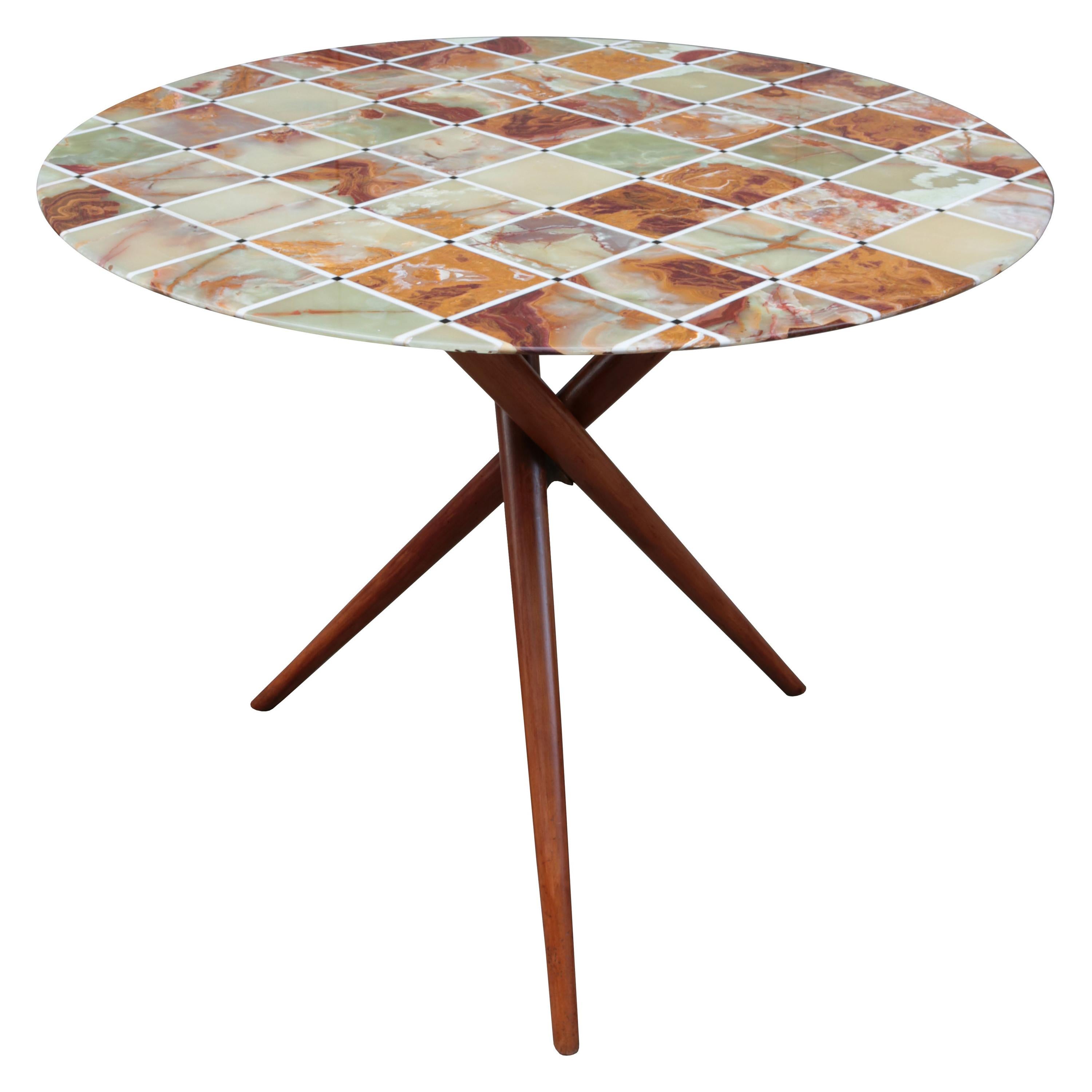 Midcentury Center Table with Fine Inlaid Stone Top