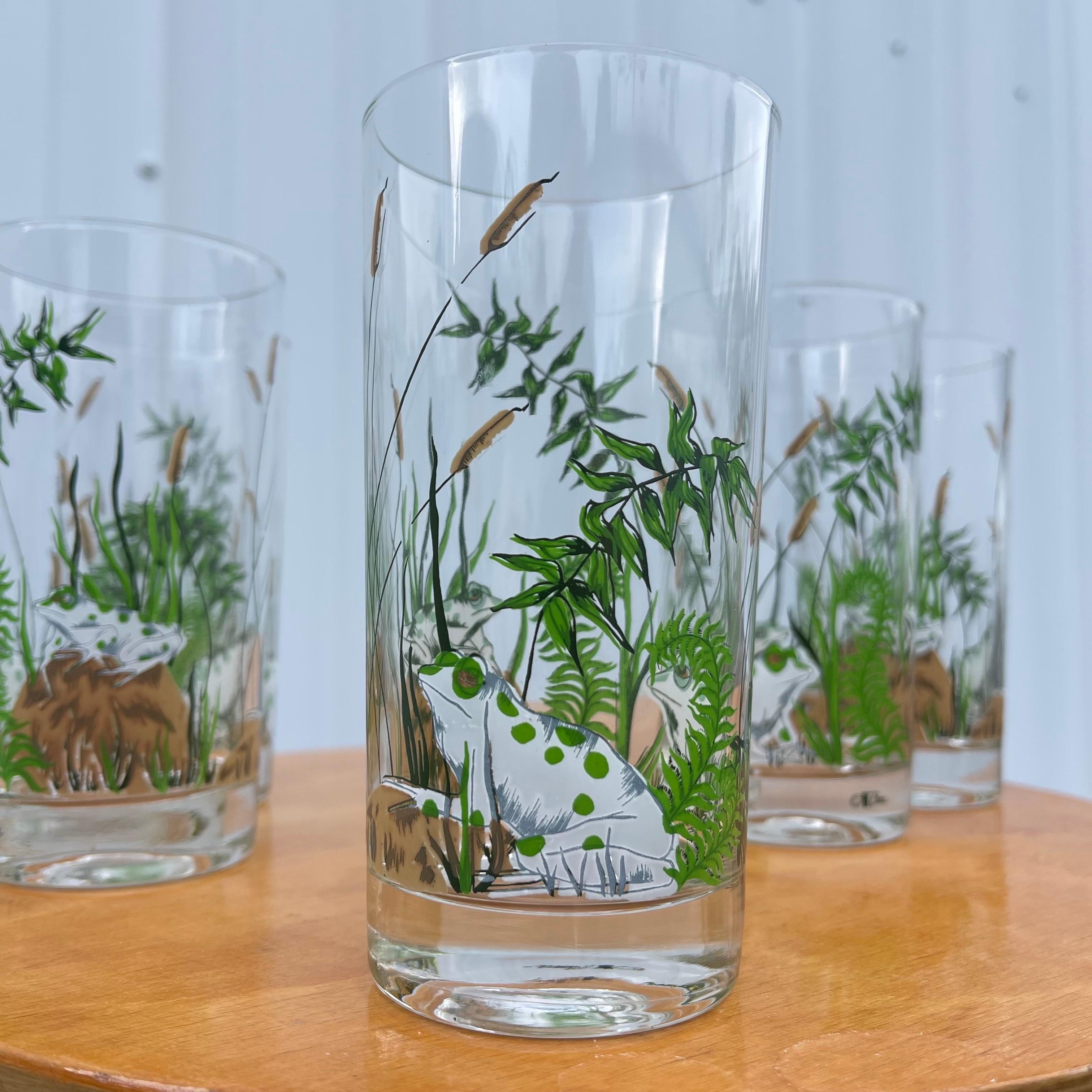 20th Century Mid-Century Cera Frog Motif Highball Drinks Glasses, Set of 5 For Sale