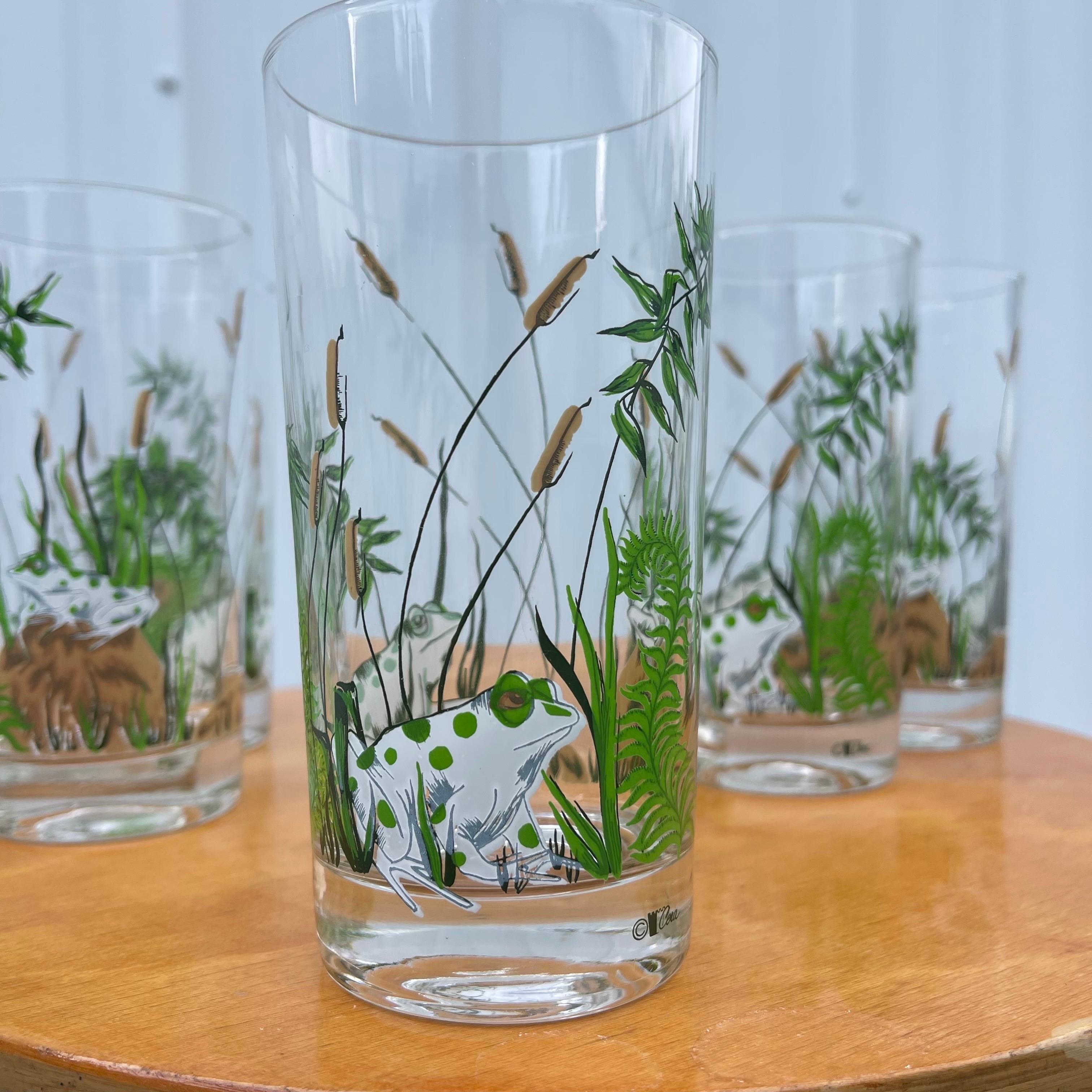 Mid-Century Cera Frog Motif Highball Drinks Glasses, Set of 5 For Sale 1