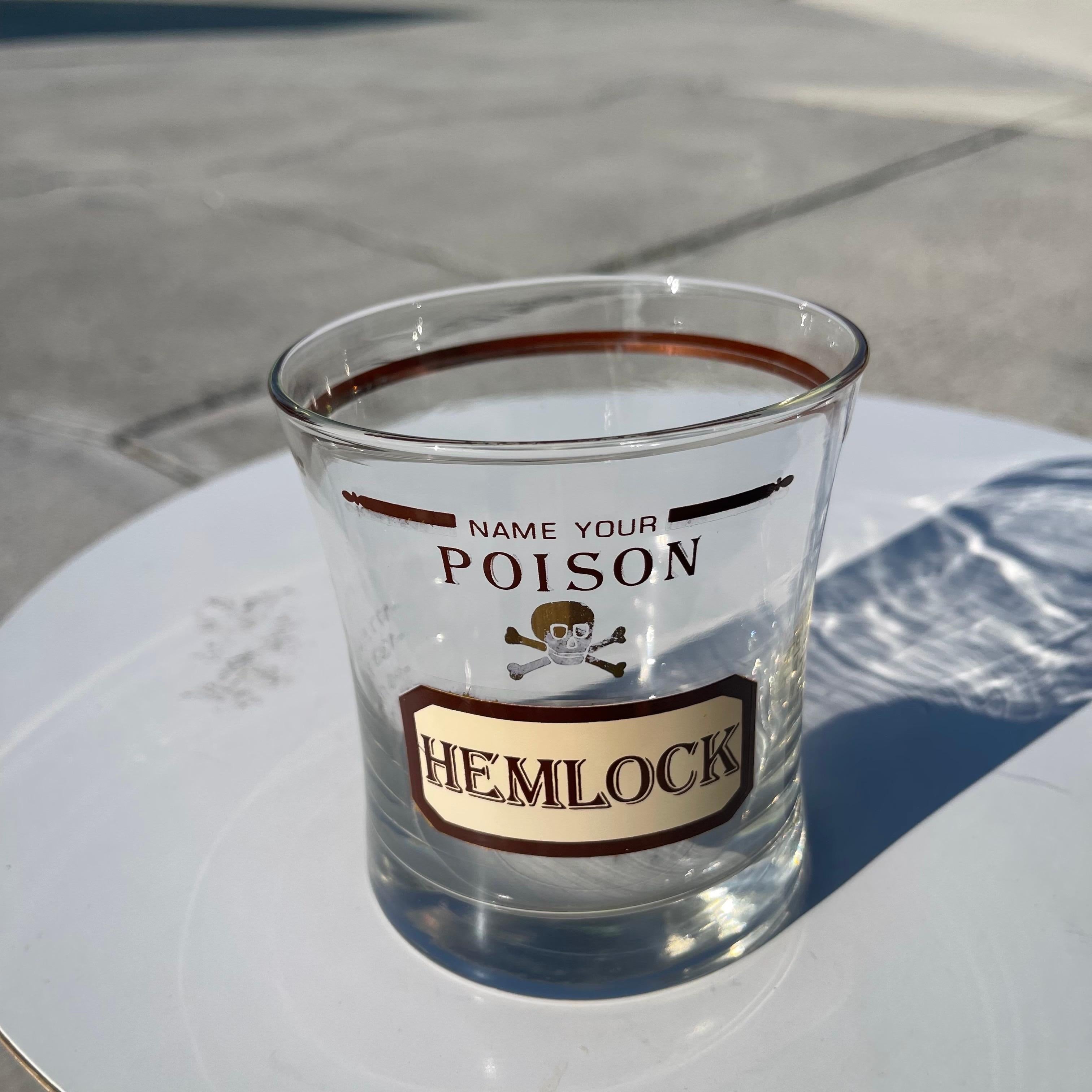 20th Century Mid-Century Cera “Name Your Poison” Tumbler Drinks Glasses, Set of 6