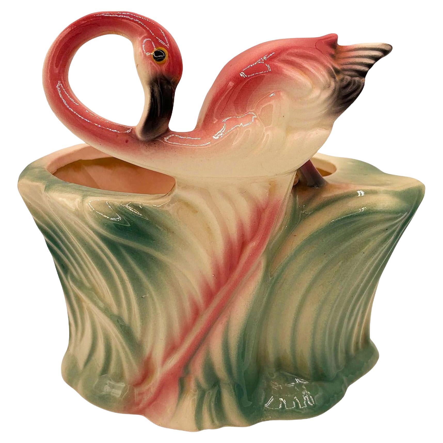 Mid-century Ceramic 445 Pink Flamingo Flower Tabletop Planter by Maddux
