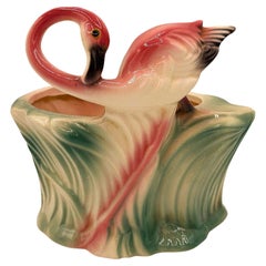 Mid-century Ceramic 445 Pink Flamingo Flower Tabletop Planter by Maddux