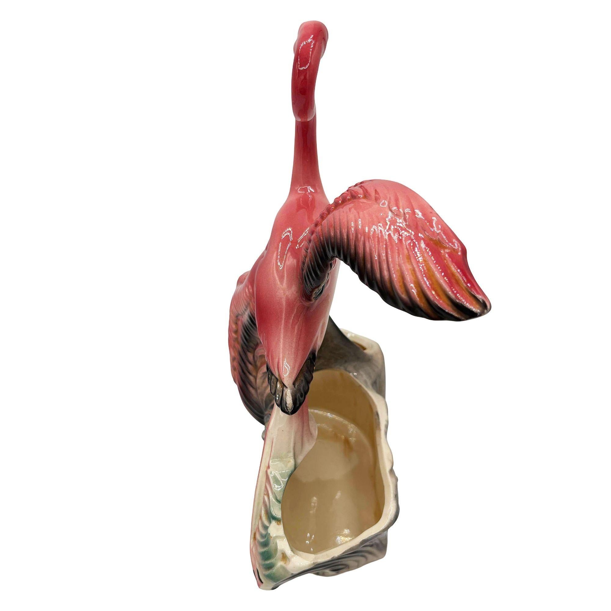 Américain Jardinière de table en céramique du milieu du siècle 515 Flying Pink Flamingo Flower par Maddux en vente