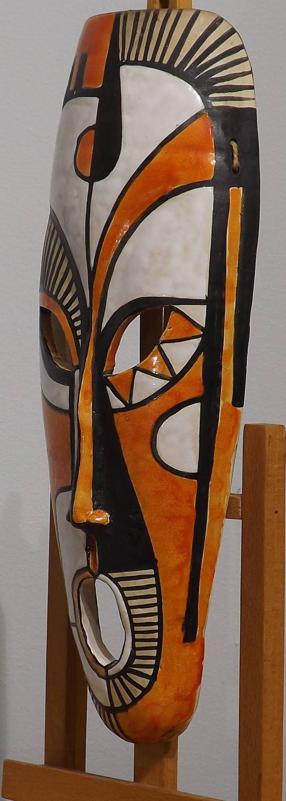 French Midcentury Ceramic African Style Mask, Dated 1955