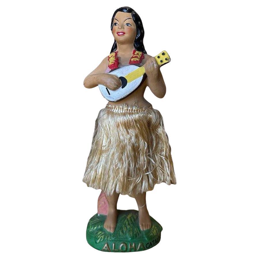 Figurilla de cerámica de mediados de siglo "Aloha" Isla Catalina Chica hawaiana bailando el Hula