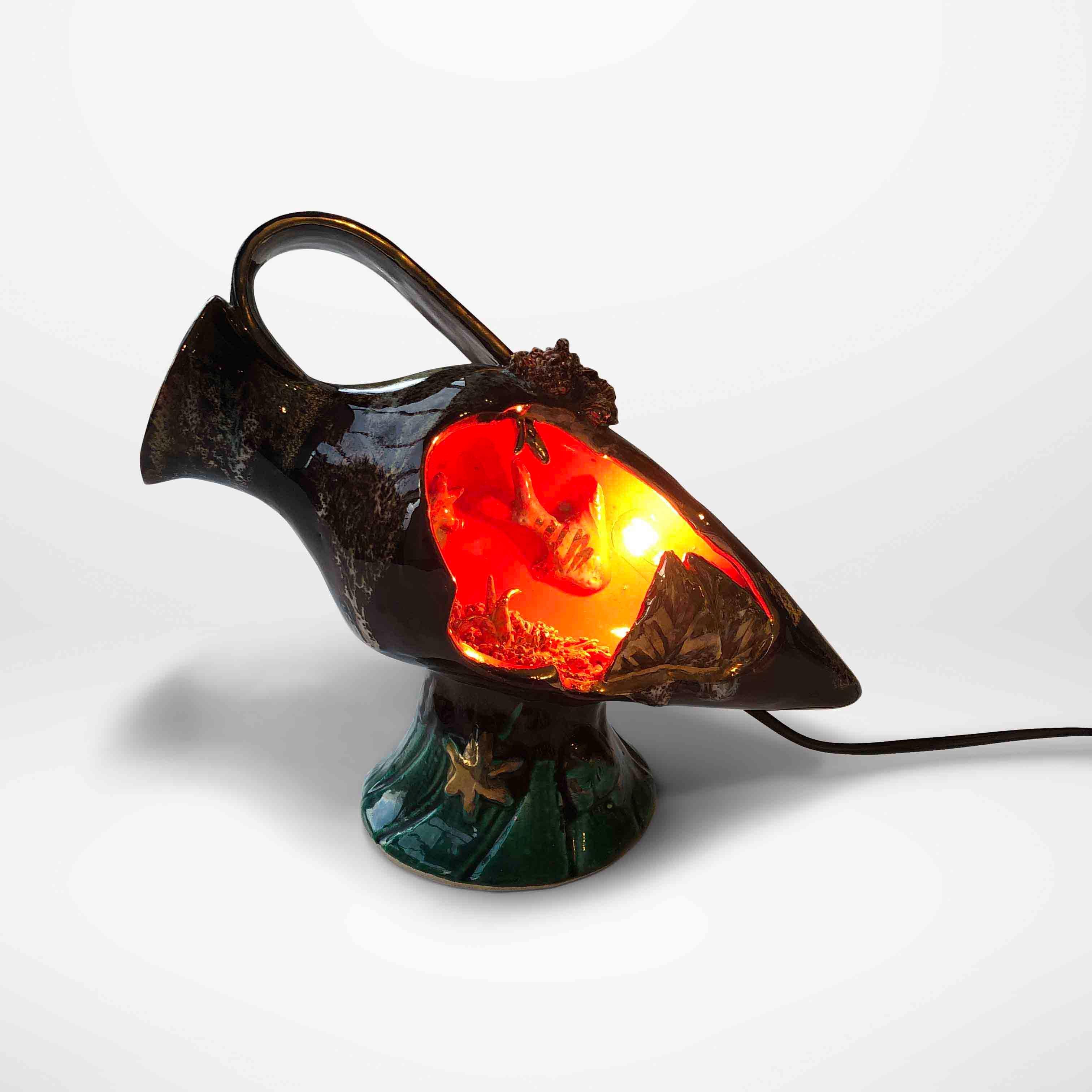 French Midcentury Ceramic Amphora Fish Lamp Vallauris For Sale