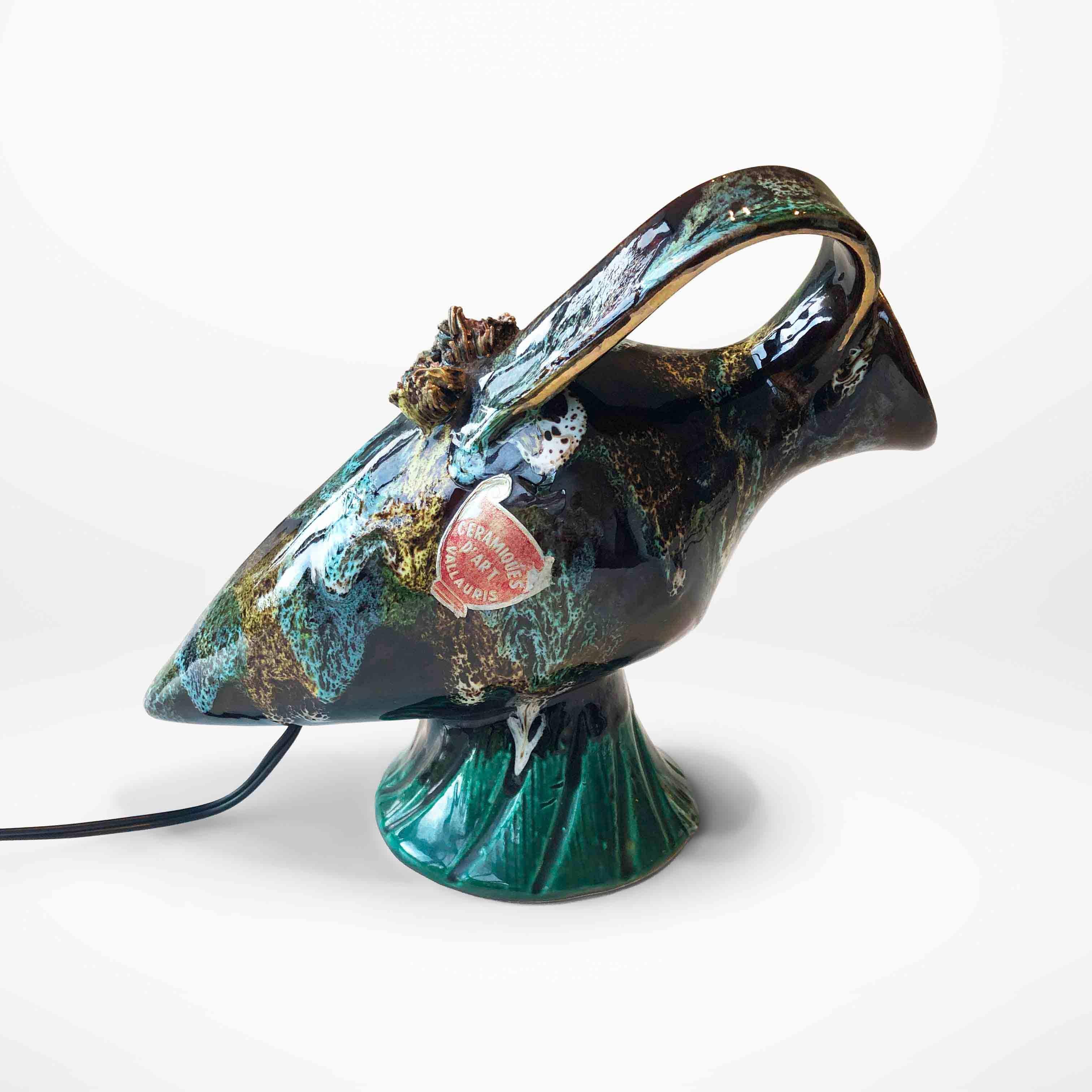 Midcentury Ceramic Amphora Fish Lamp Vallauris For Sale 1