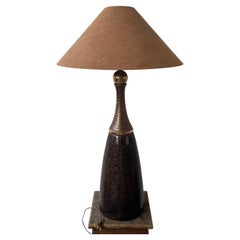 Mid-Century Ceramic and Brass Large Table Lamp