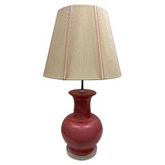 French Ceramic and Lucite Table Lamp Pink and Clear Base