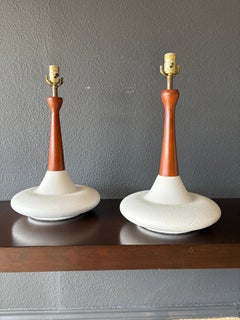 Mid-Century Ceramic and Walnut Table Lamps
