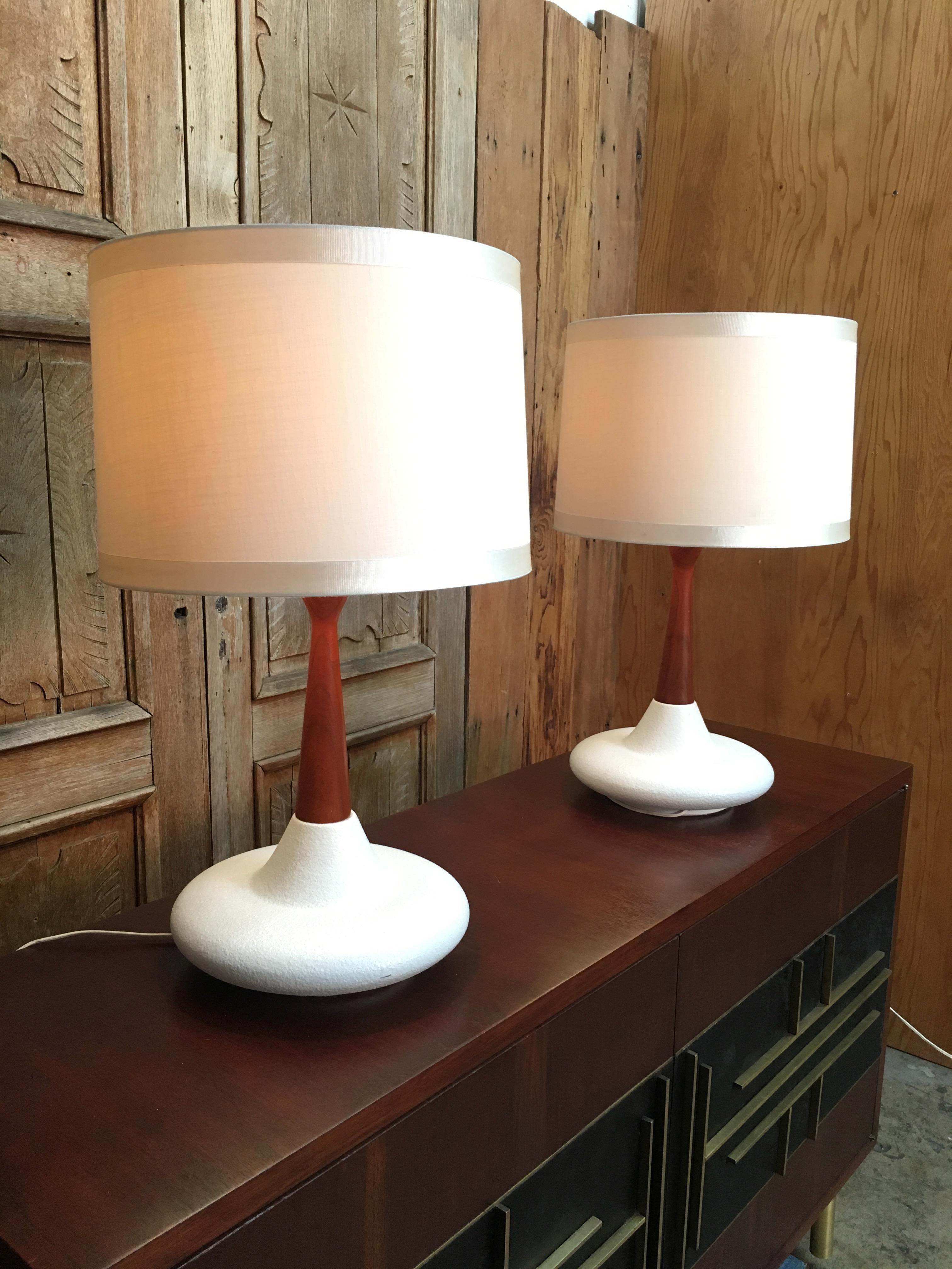 Mid-Century Modern Midcentury Ceramic and Walnut Table Lamps